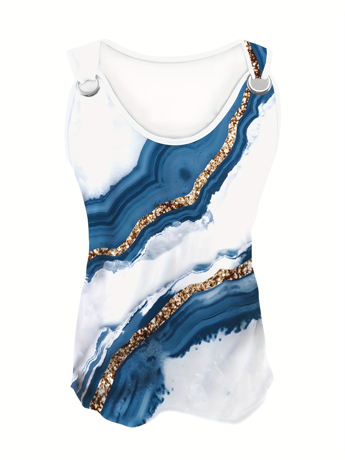 Chic Tie-Dye Print Ring Detail Sleeveless Top for Women - Casual Polyester & Spandex Blend, Machine Washable