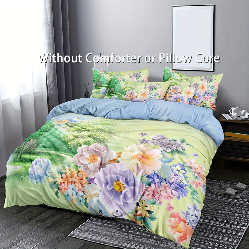 2/3pcs Luxury Digital Printed Duvet Cover Set, Elegant Floral Bedding Set, Soft Comfortable Duvet Cover, For Bedroom, Guest Room (1*Duvet Cover   1/2*Pillowcase, Without Core)