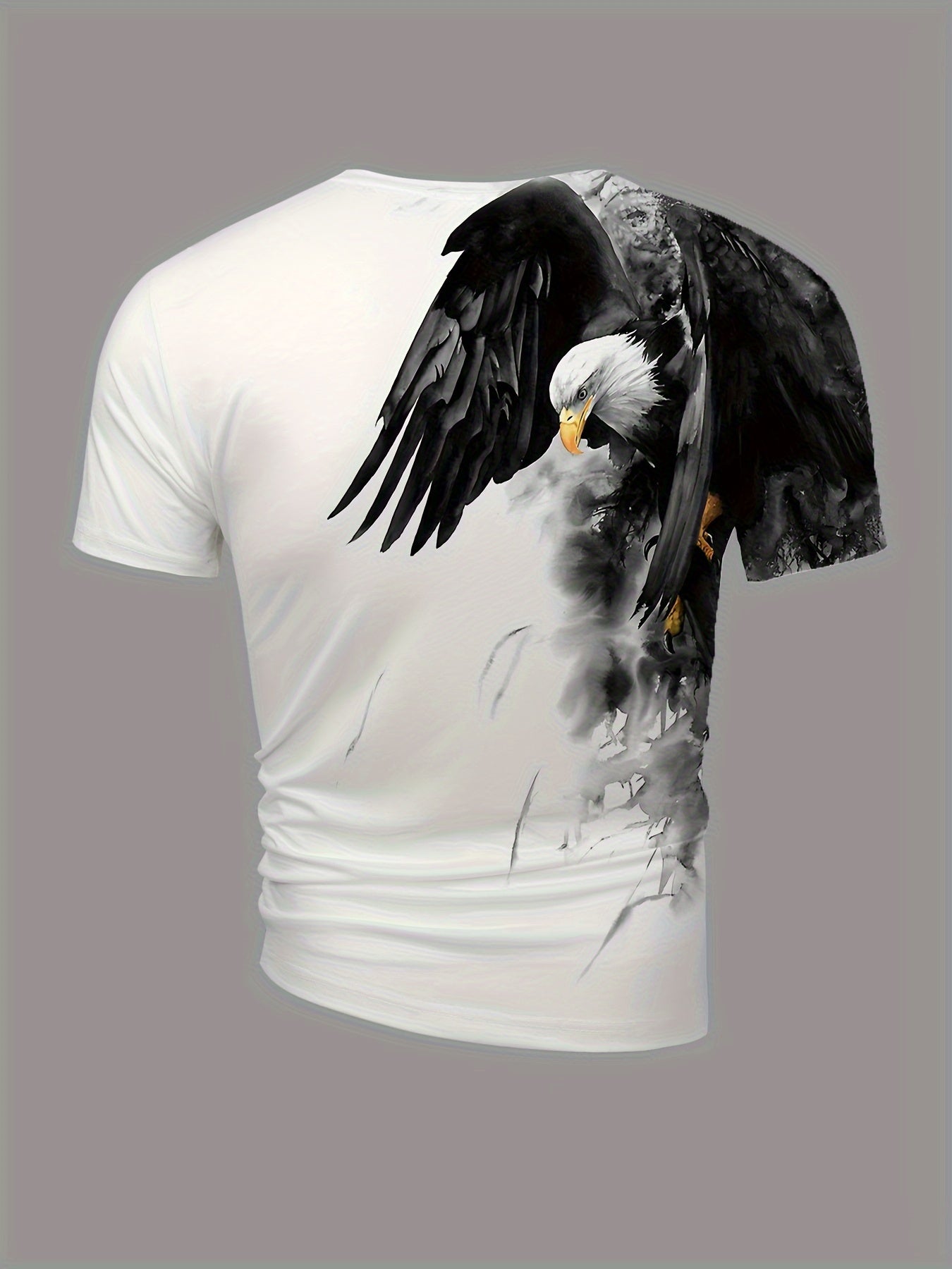 Men's Ink Painting Eagle Print Short Sleeve Crew Neck T-shirt, Casual Stylish Tee As Gift