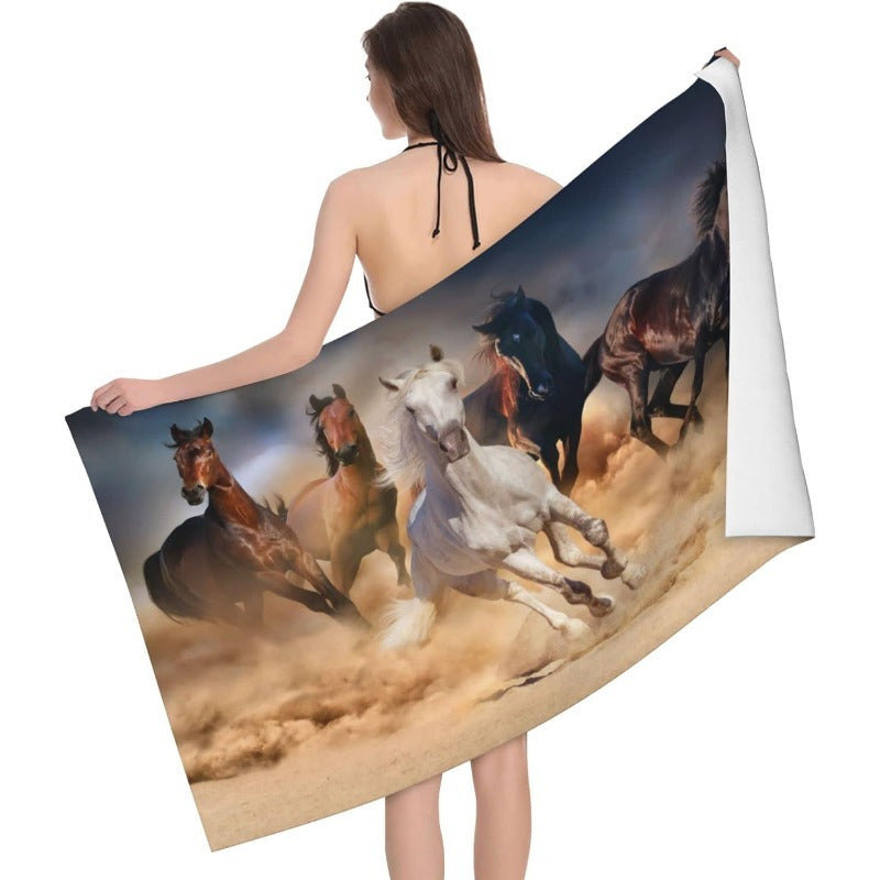 Lightweight Horse-Themed Beach Towel - 69.85x139.7 cm, Quick-Dry Polyester for Sports, Yoga, Gym & Kitchen Use