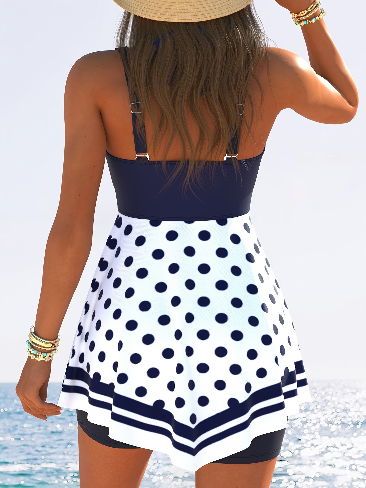 Chic Polka Dot Women's Tankini Set - High Stretch, Non-Transparent Polyester