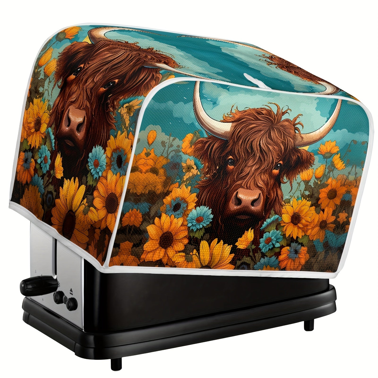 Sunflower Highland Cow Printed Toast Oven Cover - Protective, Dustproof, and Fingerprint Resistant for Kitchen Small Appliances - Suitable for Toast Ovens - Rshubino Brand