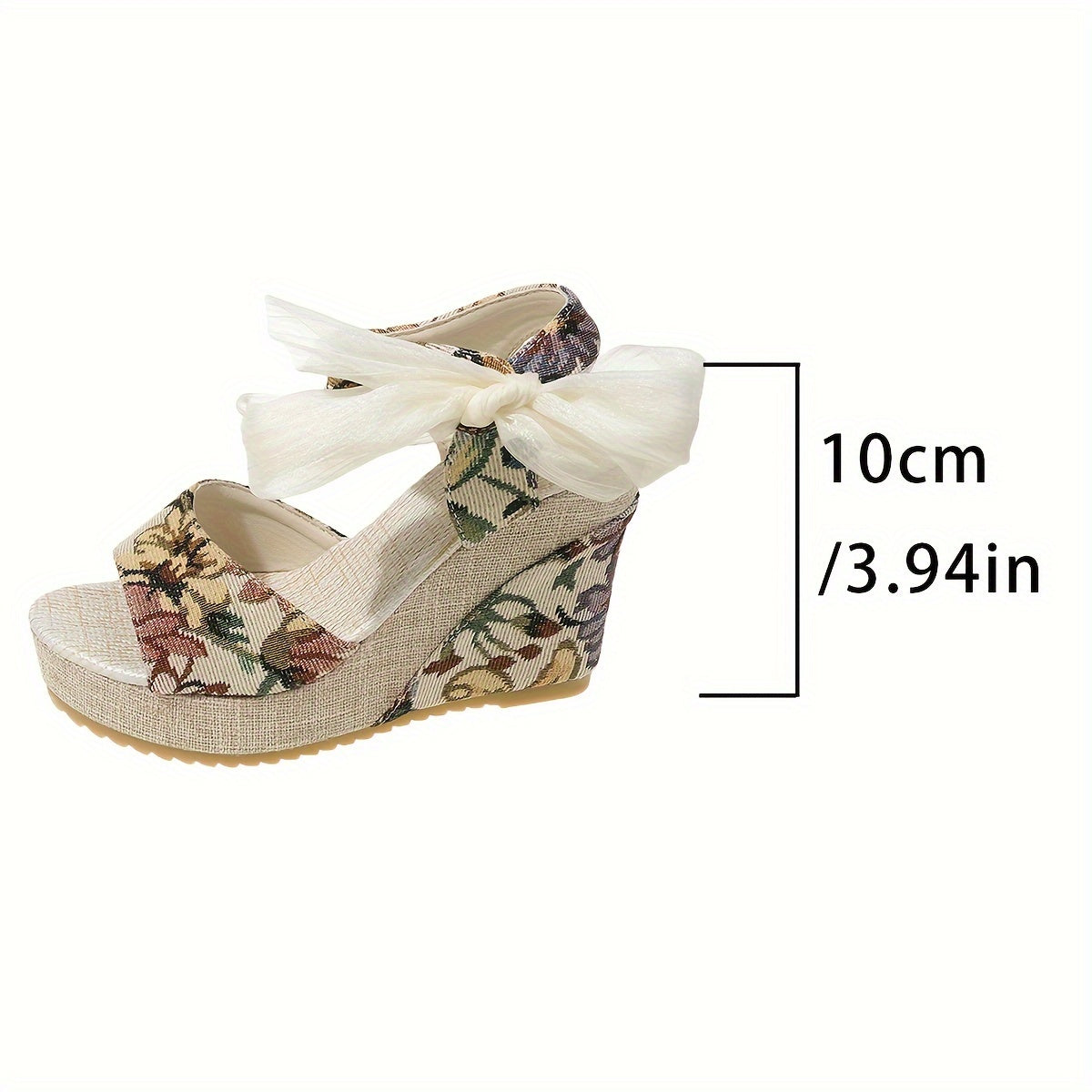 Vibrant Floral Print Wedge Sandals - Chic Peep-Toe Design, Adjustable Bow Ankle Strap with Slingback Closure, Sturdy Platform Heel - Perfect for Womens Casual Outings, Versatile and Easy to Match with Various Outfits, Ideal for Outdoor Events or Social G