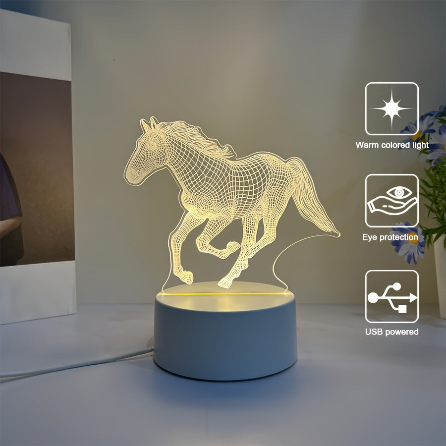 3D Vision Horse Night Light - USB Lamp with Monochrome Warm Glow, Plug-in Base, and Adjustable Brightness - Perfect Birthday Gift for Friends and Family, Suitable for Bedroom, Living Room, and Study