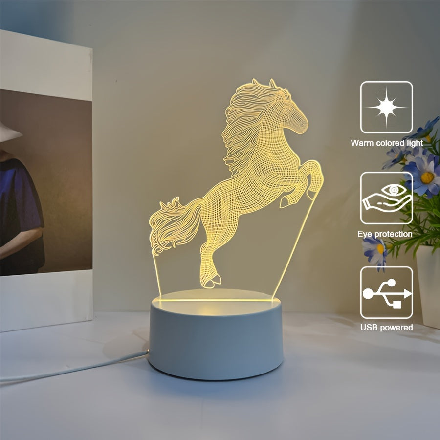 3D Vision Horse Night Light - USB Lamp with Monochrome Warm Glow, Plug-in Base, and Adjustable Brightness - Perfect Birthday Gift for Friends and Family, Suitable for Bedroom, Living Room, and Study