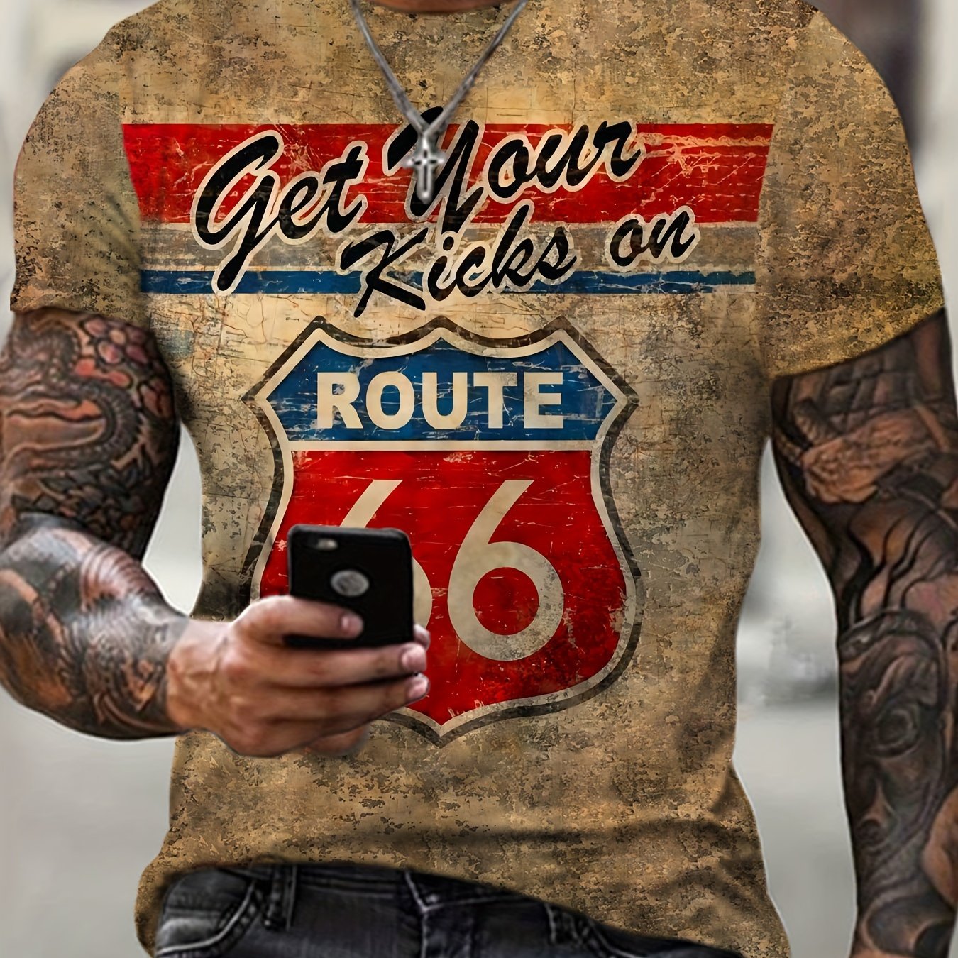 Fancy Motorcycle Print T-shirt, Men's Casual Comfy Crew Neck Tee, Trendy Short Sleeve Top For Summer Daily Wear