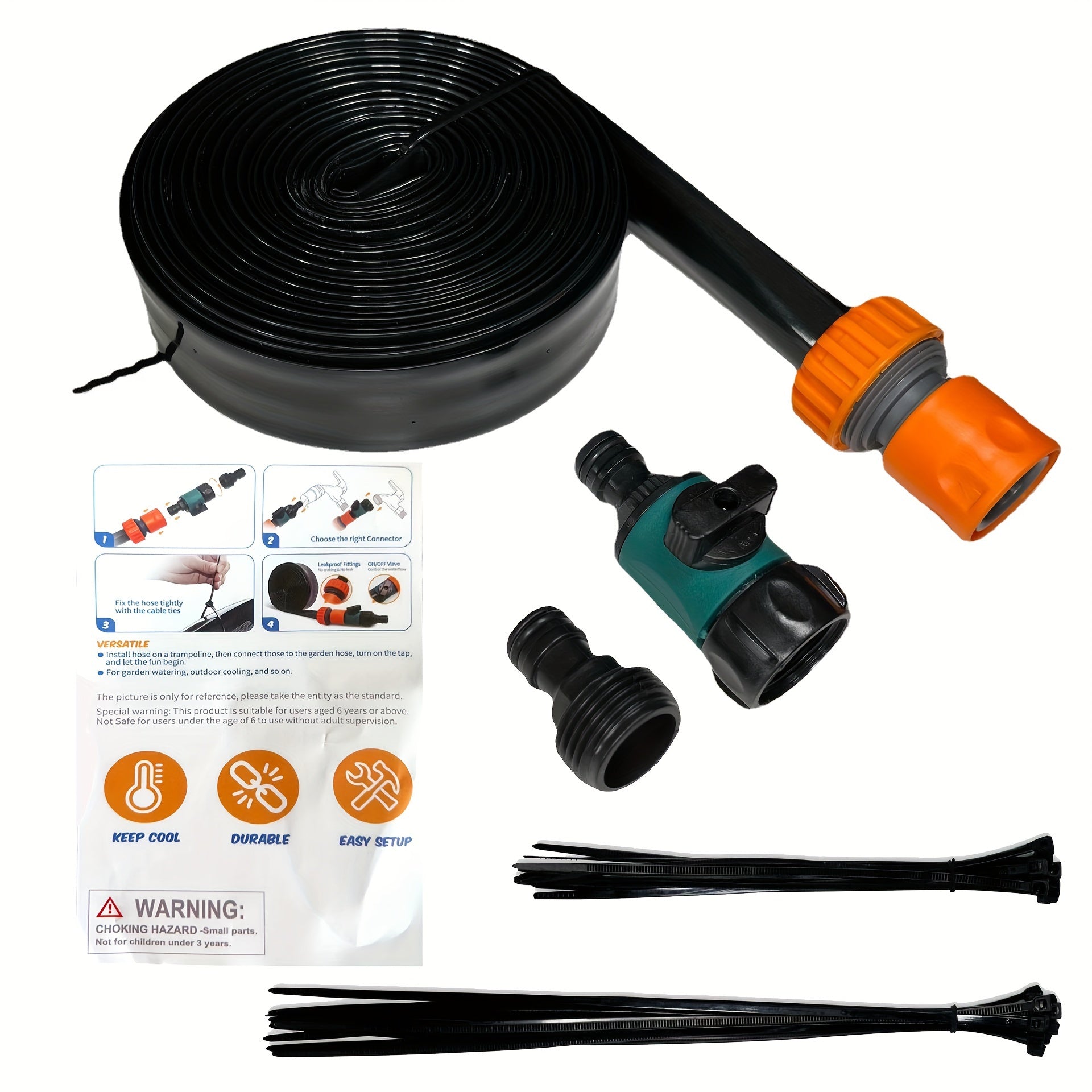 12 Meters Long Soft Water Hose with Sprinkler Spray Head - Automatic Trampoline Fun Outdoor Water Spray System with Adjustable Control Valve Switch for Efficient Flower Watering and Plant Care - Ideal for Lawn and Garden Irrigation