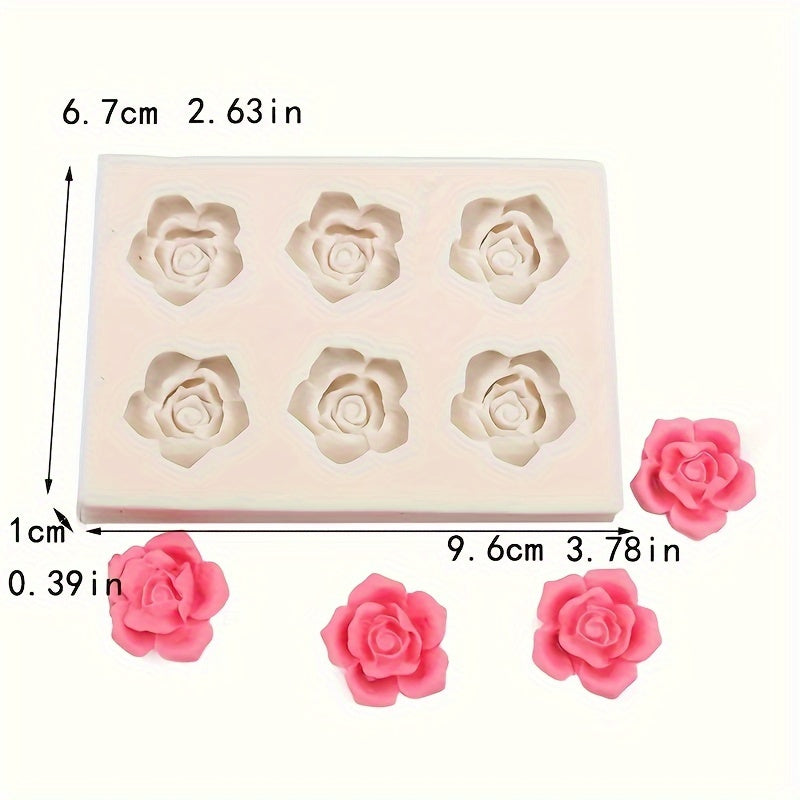 6-Cavity Silicone Mold for Candle Making, 3D Rose Shape - DIY Craft Mold for Fondant, Chocolate, Mousse, Jelly, Resin, Plaster, Clay - Multi-Purpose Baking and Crafting Tool