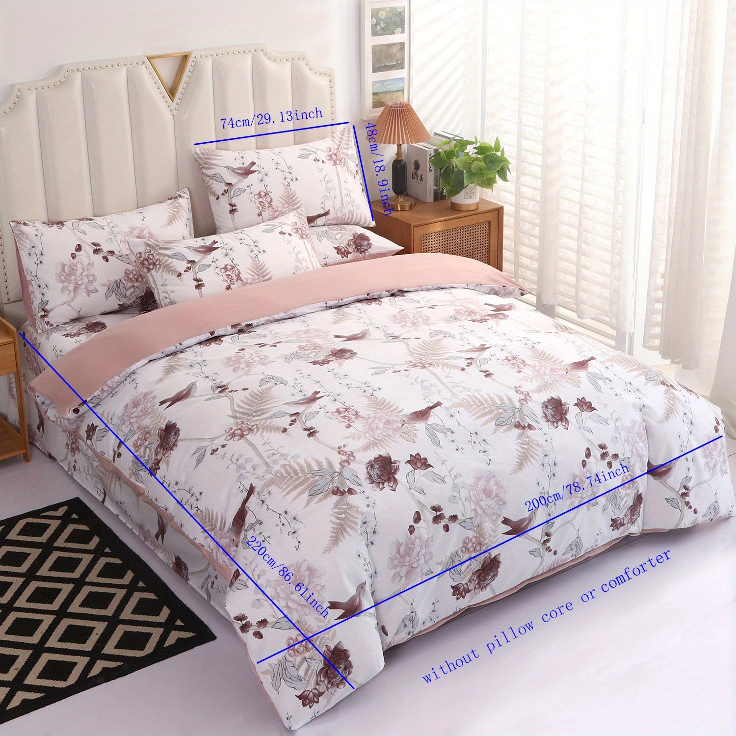 3pcs Cotton Duvet Cover Set (1*Duvet Cover + 2*Pillowcase, Without Core), Floral Bird Print Bedding Set, Soft Comfortable And Breathable Duvet Cover, For Bedroom, Guest Room