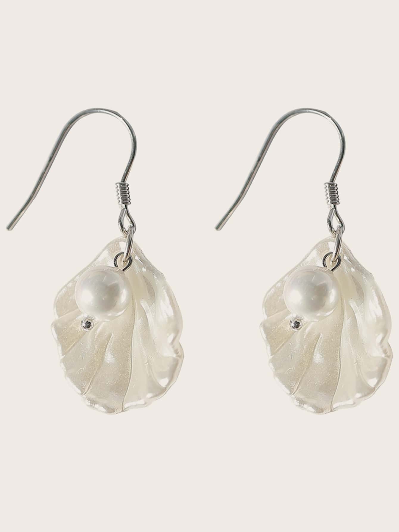 Andkiss 1pair Faux Pearl Decor Shell Design Drop Earrings