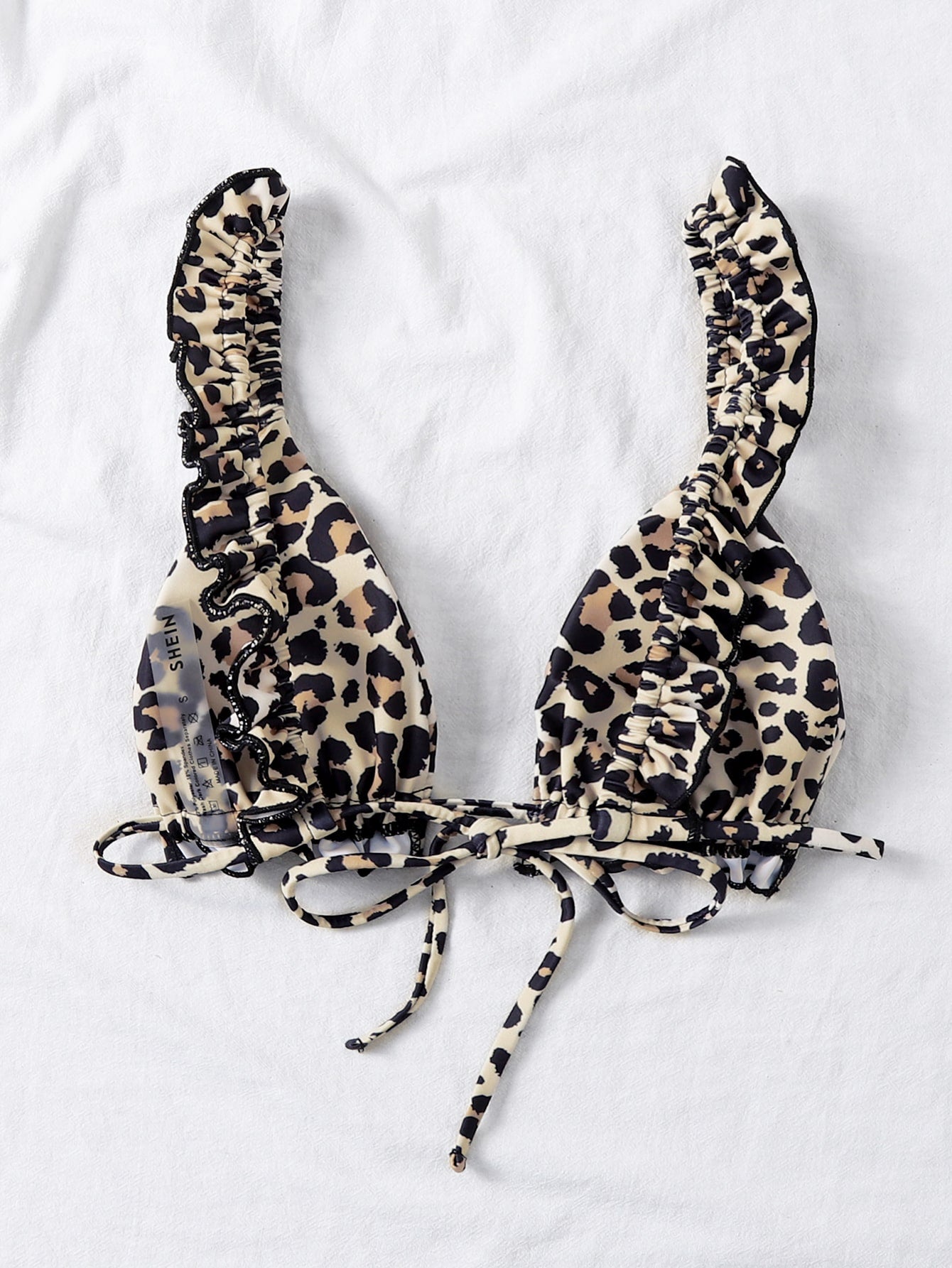 Swim Summer Beach Leopard Frill Trim Bikini Top