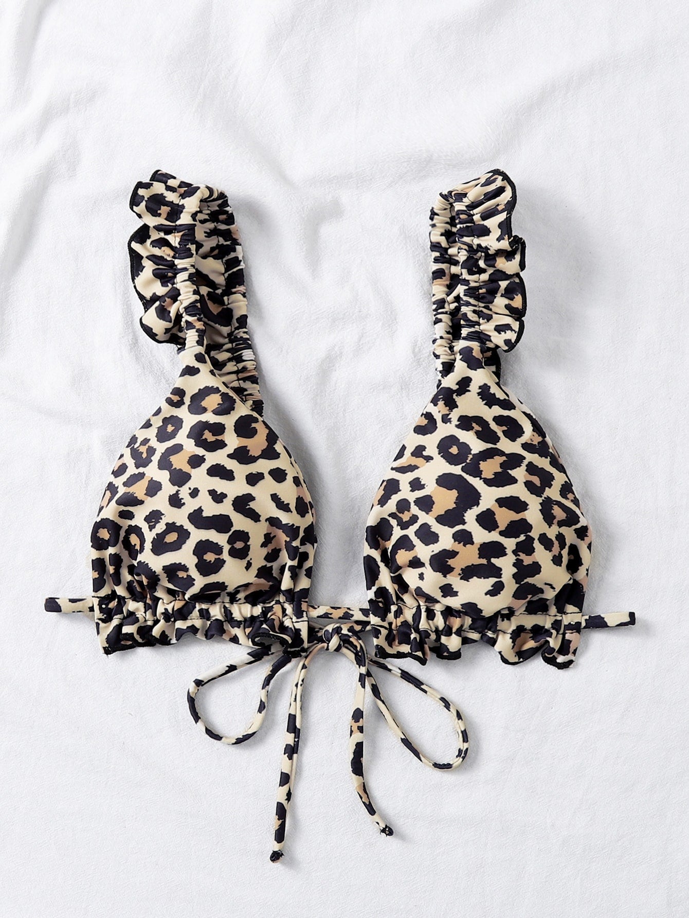 Swim Summer Beach Leopard Frill Trim Bikini Top