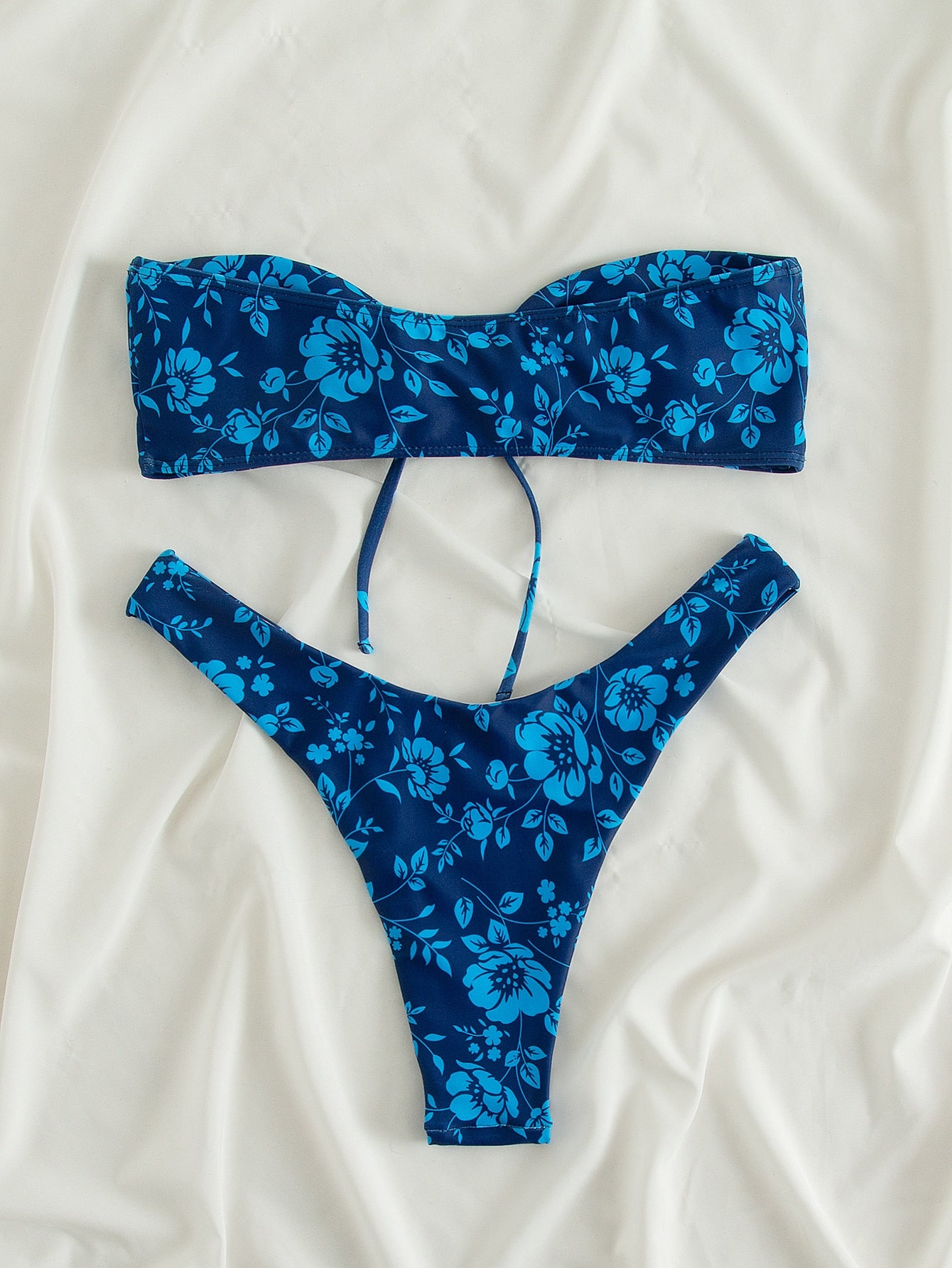 Swim Summer Beach Floral Bandeau High Cut Bikini Set