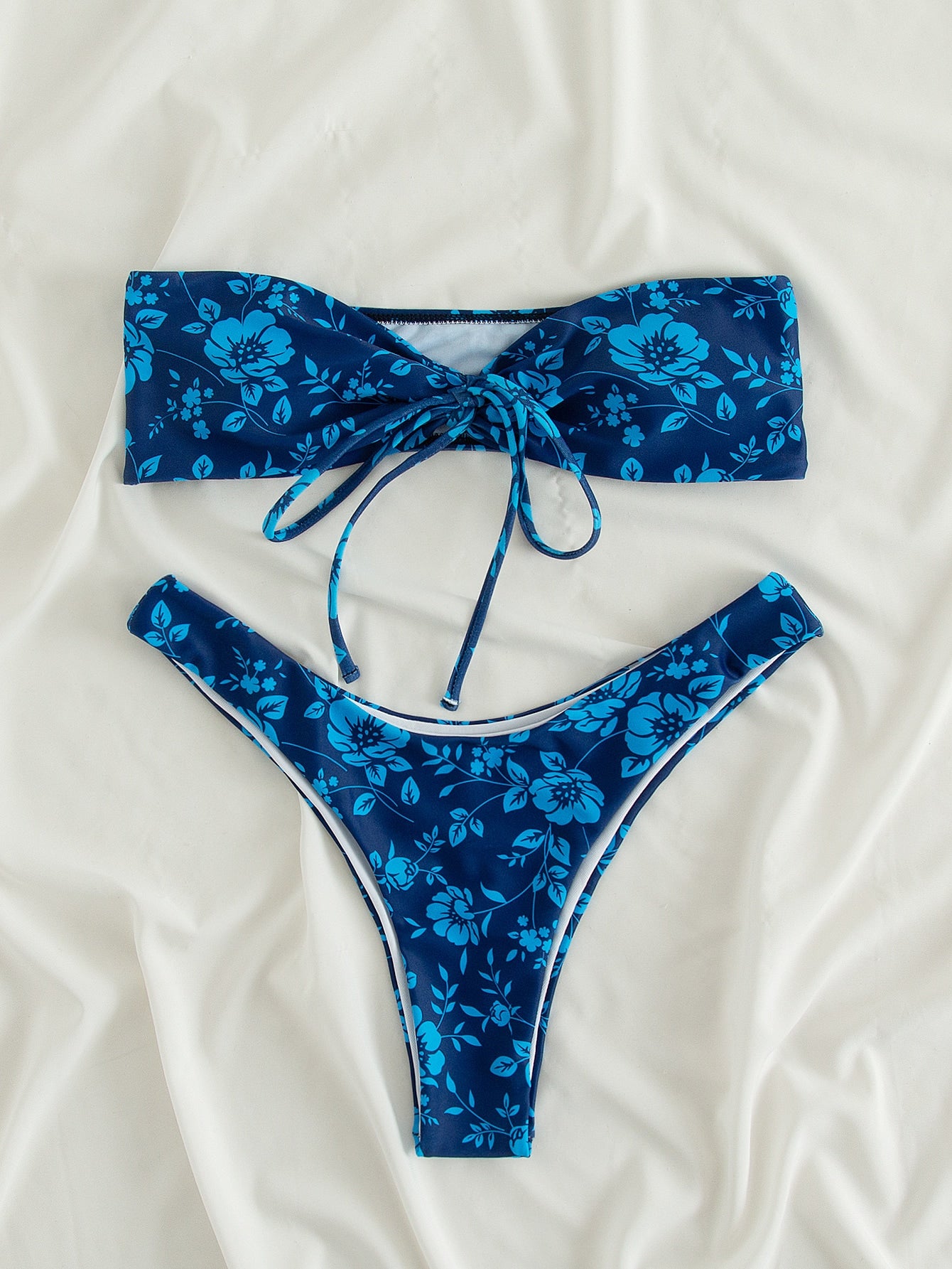 Swim Summer Beach Floral Bandeau High Cut Bikini Set