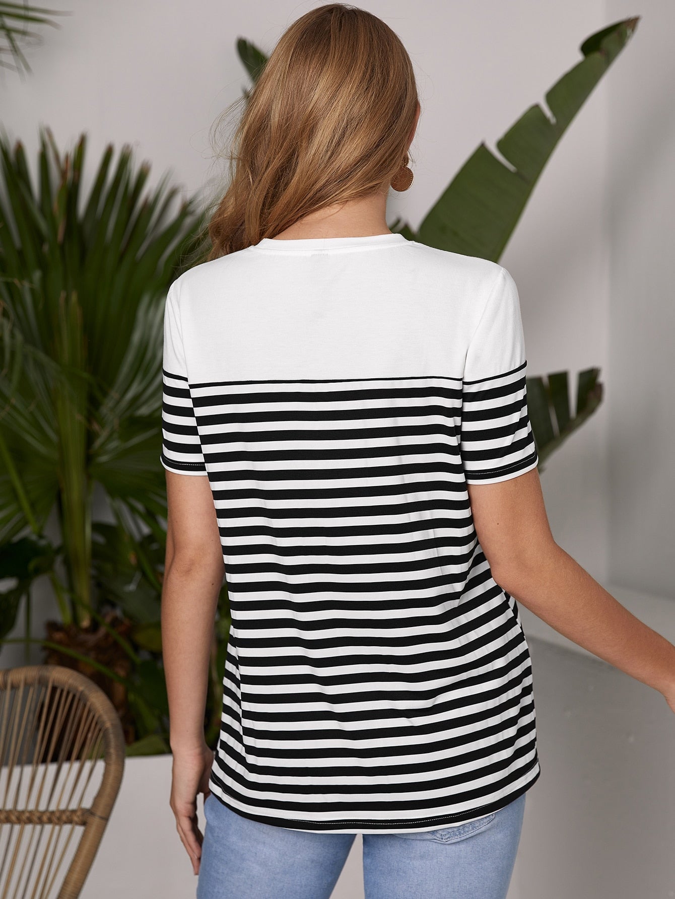 SHEIN Maternity Heart Embroidered Striped Top