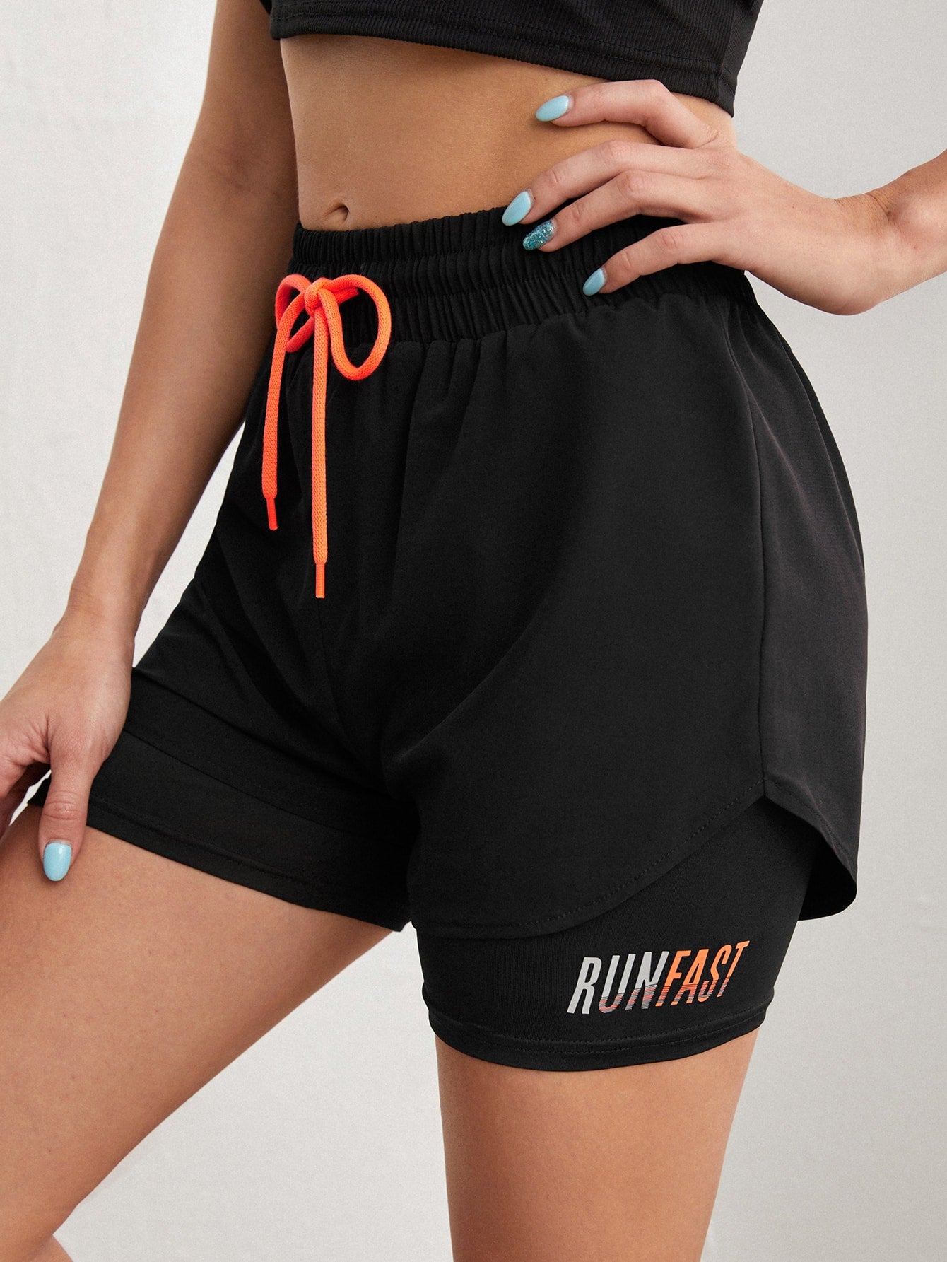 Sport Exploreva Breathable Letter Graphic 2 In 1 Sports Shorts Flowy Shorts Drawstring Shorts