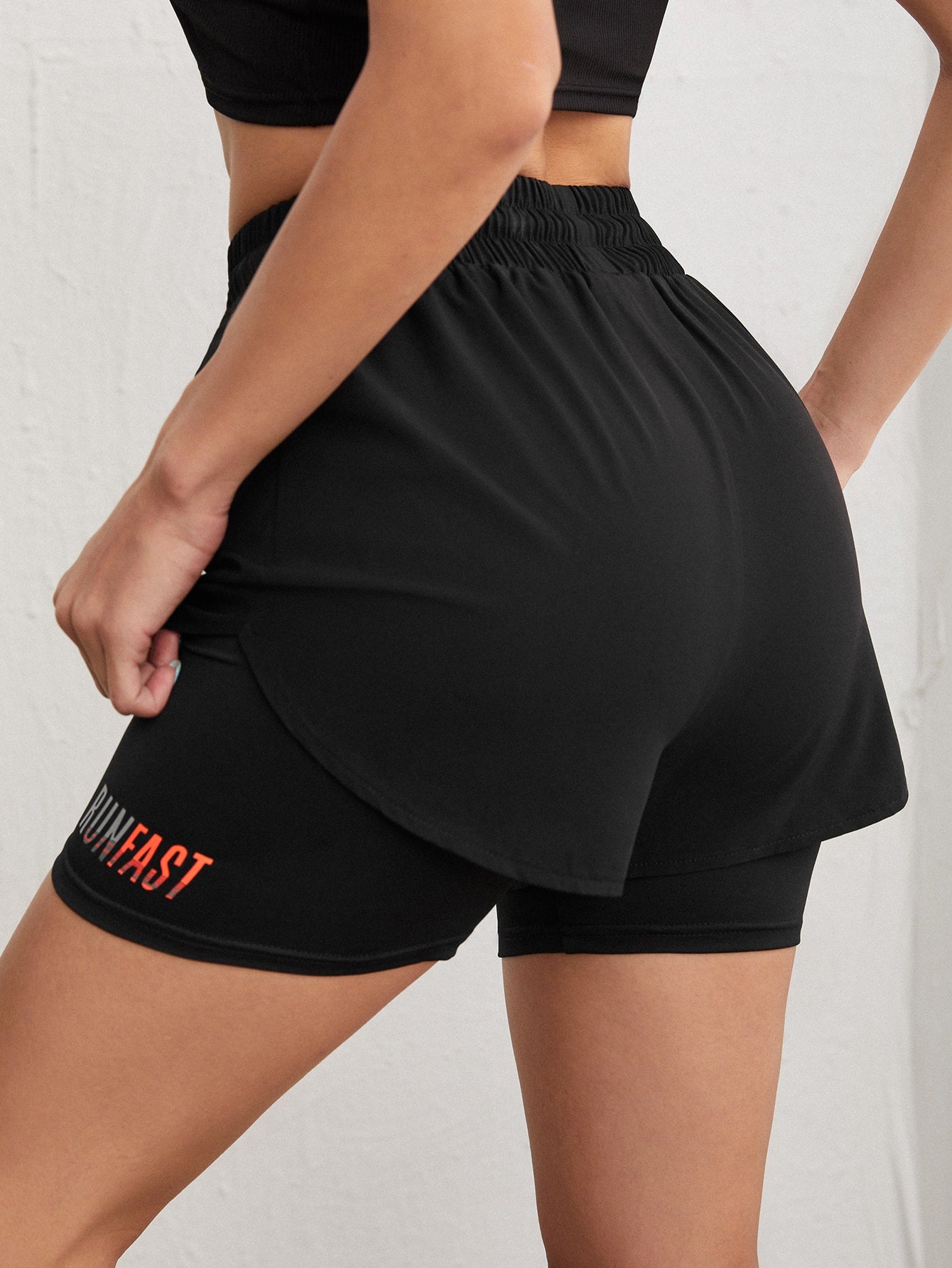 Sport Exploreva Breathable Letter Graphic 2 In 1 Sports Shorts Flowy Shorts Drawstring Shorts