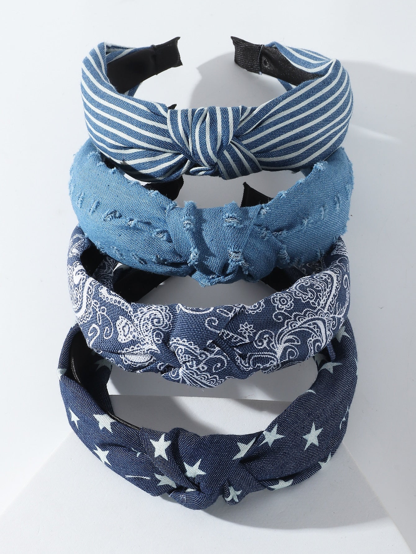 4pcs Knot Decor Star Print Headband Street Boho Piranha De Flor