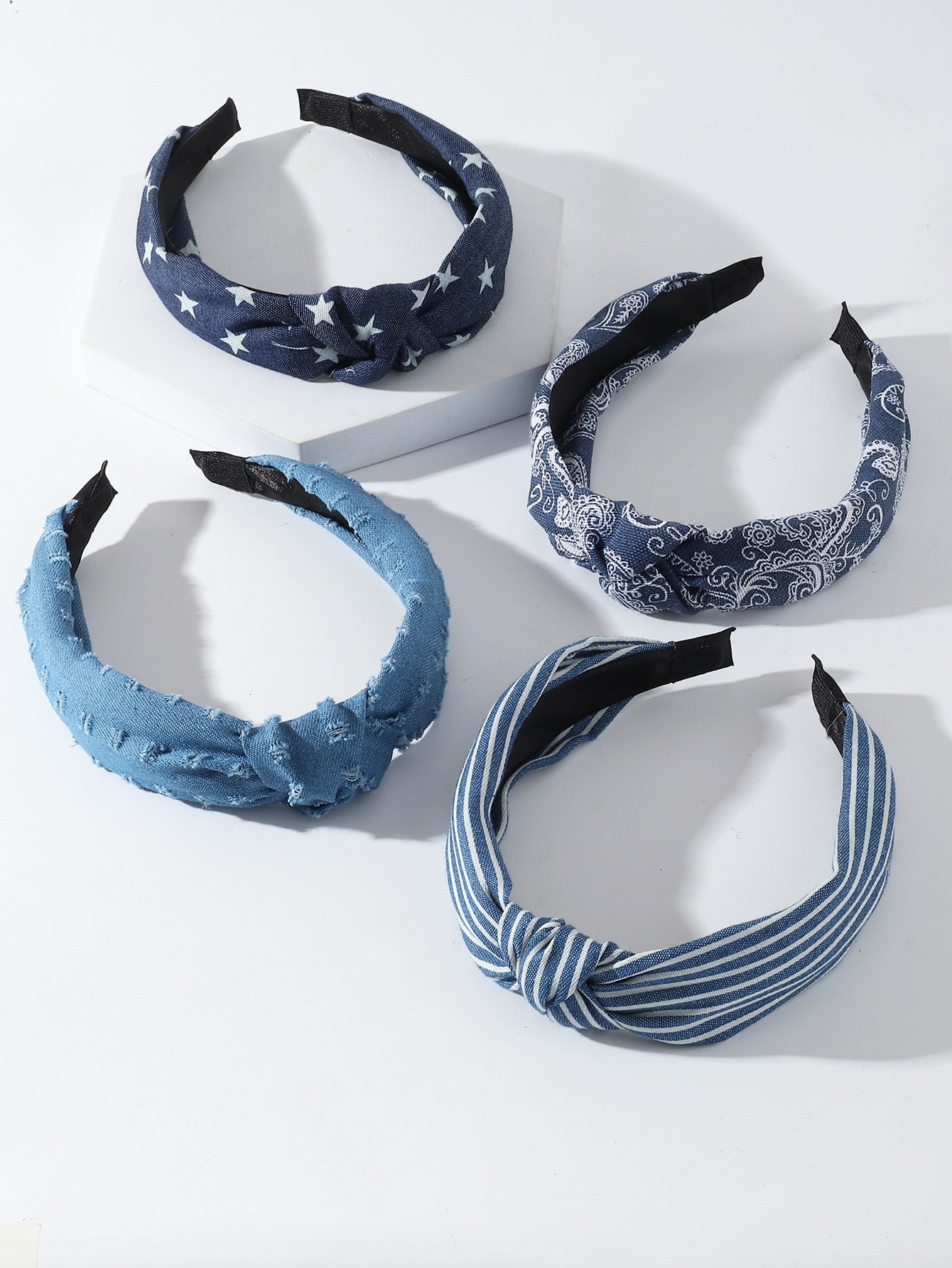 4pcs Knot Decor Star Print Headband Street Boho Piranha De Flor