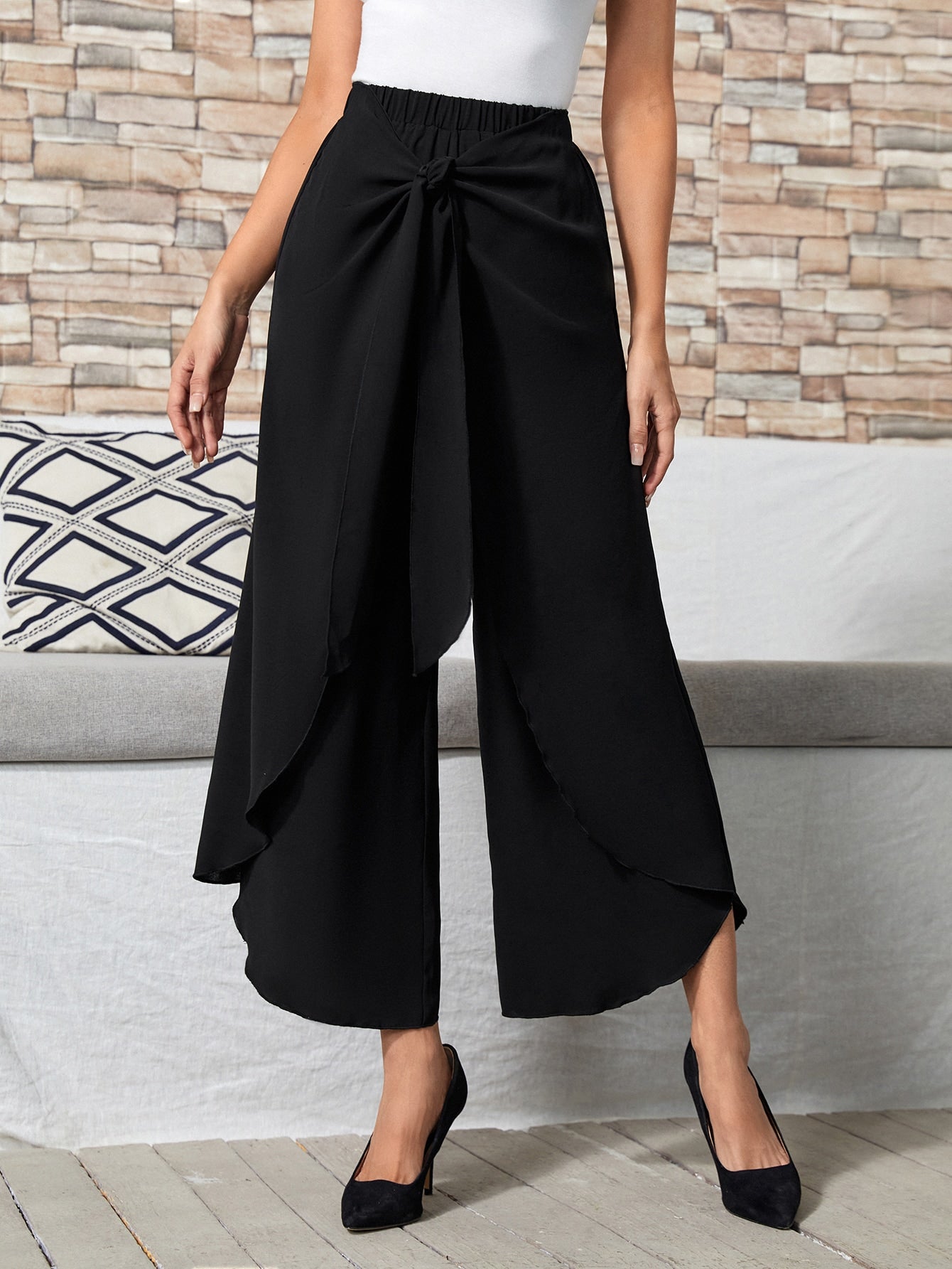 EMERY ROSE Tie Front Wide Leg Pants