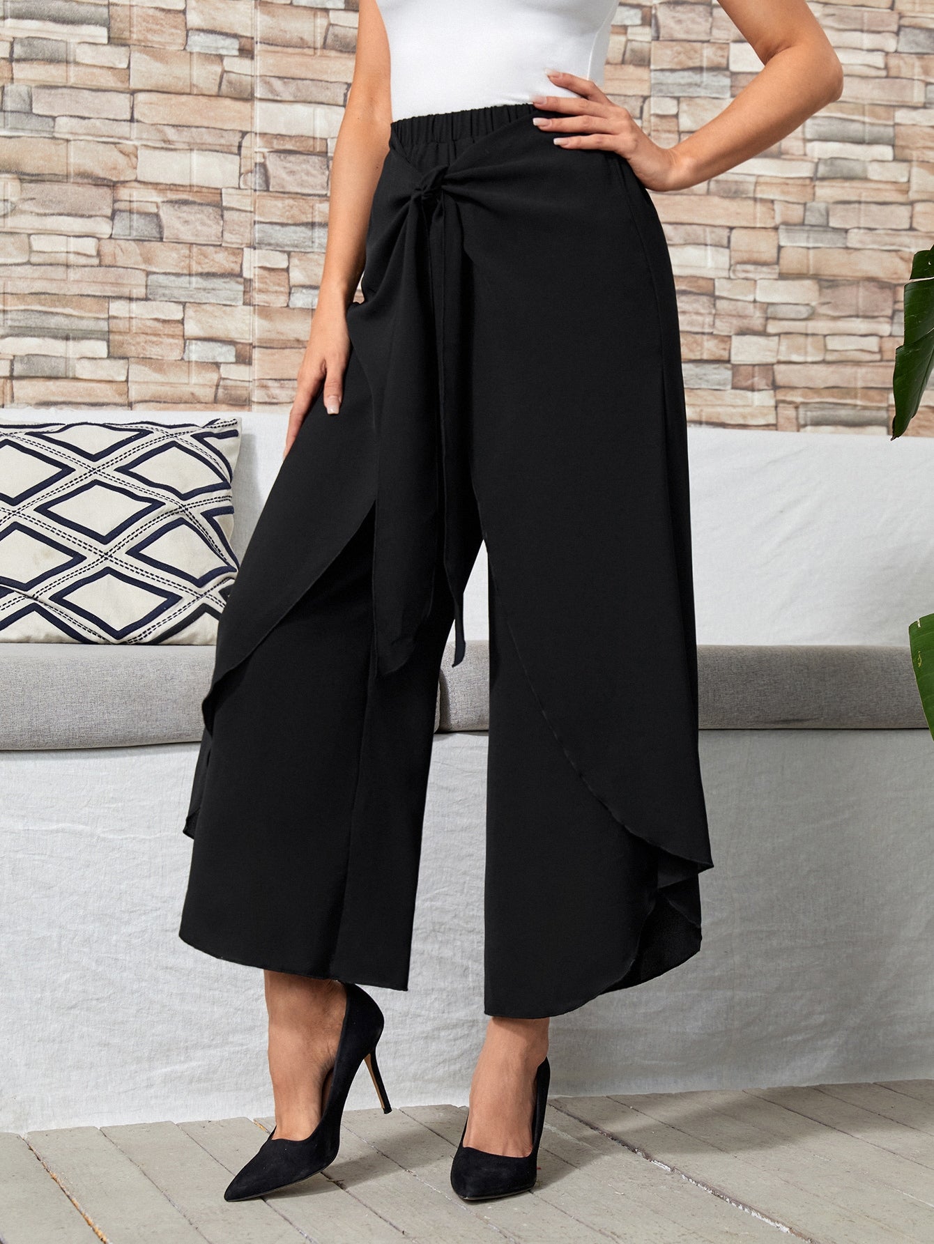 EMERY ROSE Tie Front Wide Leg Pants