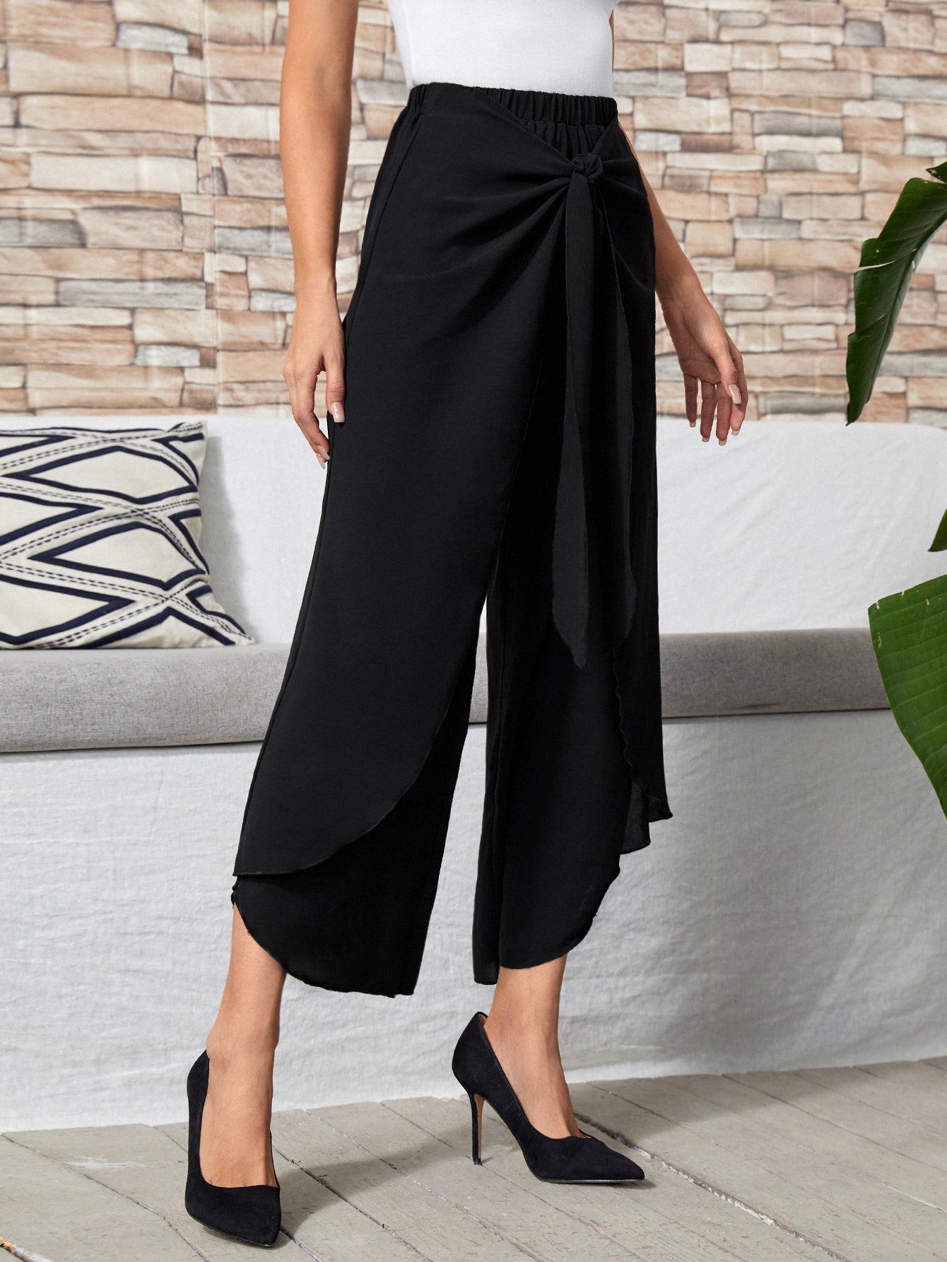 EMERY ROSE Tie Front Wide Leg Pants