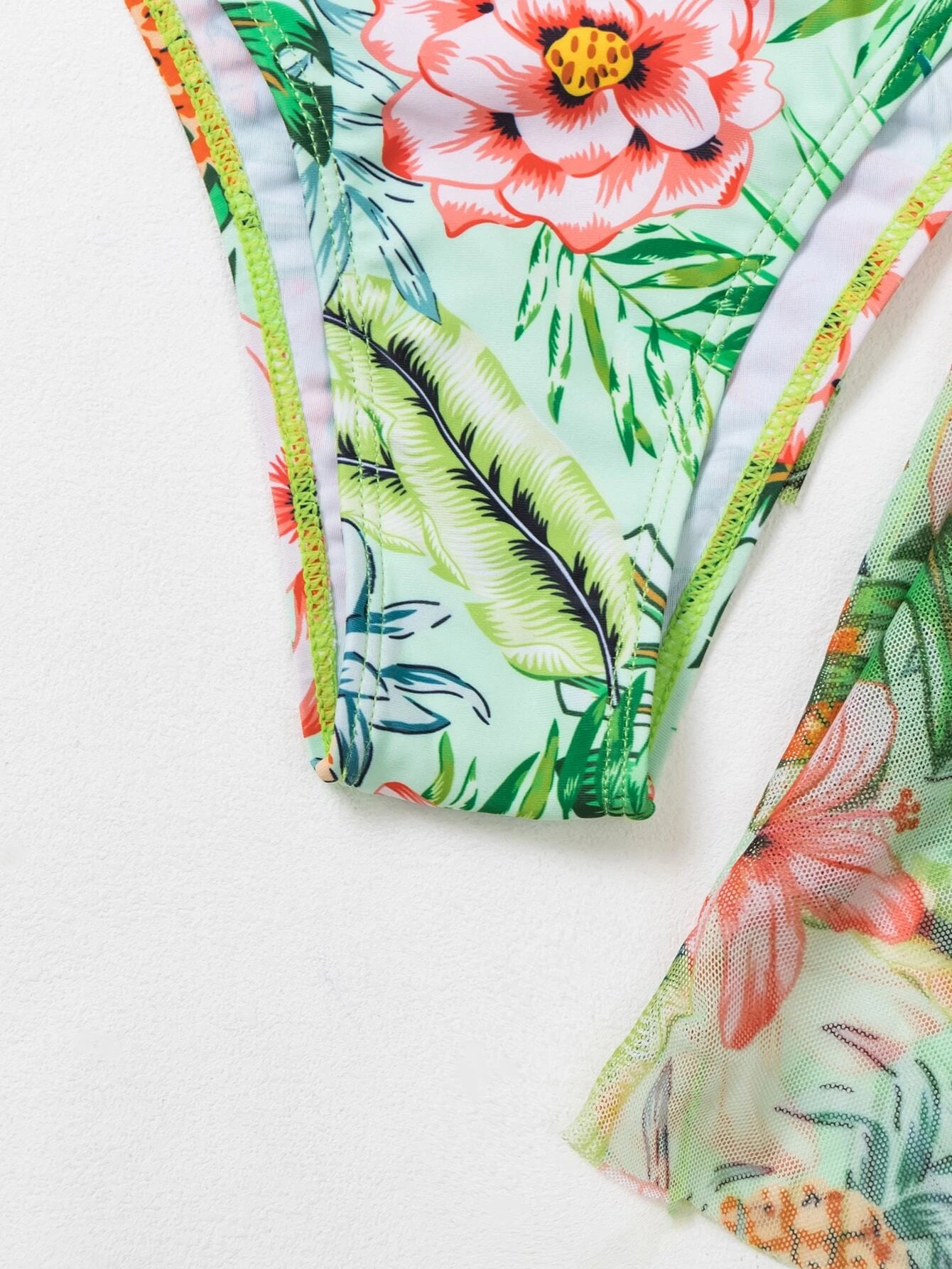 Swim Summer Beach Tropical Print Push Up Bikini Set With Kimono