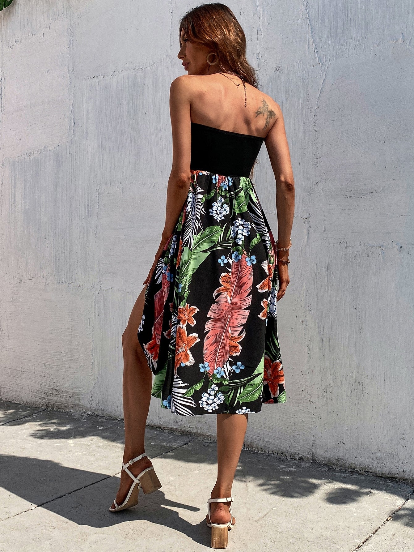 VCAY Floral Print Tulip Hem Tube Dress