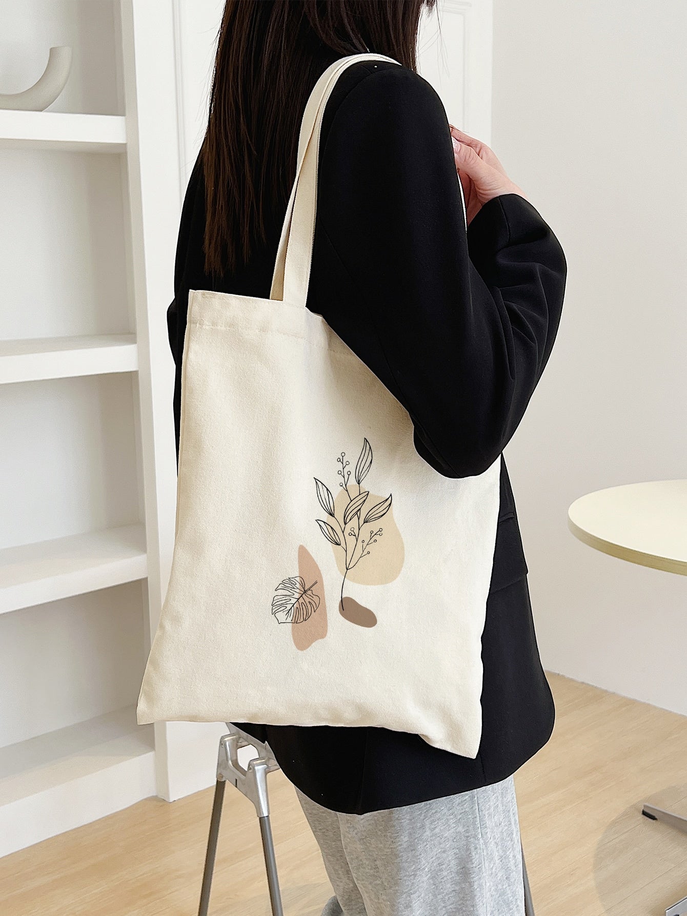 Lightweight,Business Casual Plants Graphic Flower Floral Canvas Bag,Shopping Bag Large Capacity Tote Bag,Shoulder Bag For Teen Girls Women College Students,Rookies & White-Collar Workers Perfect For Office,College,Work,Business,Commute,Outdoors,Travel,Ou