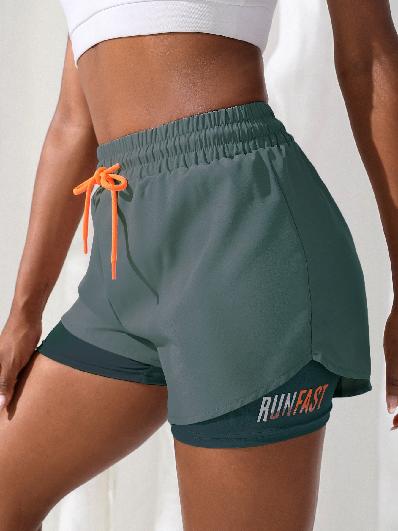 Sport Exploreva Breathable Letter Graphic 2 In 1 Sports Shorts Flowy Shorts Drawstring Shorts