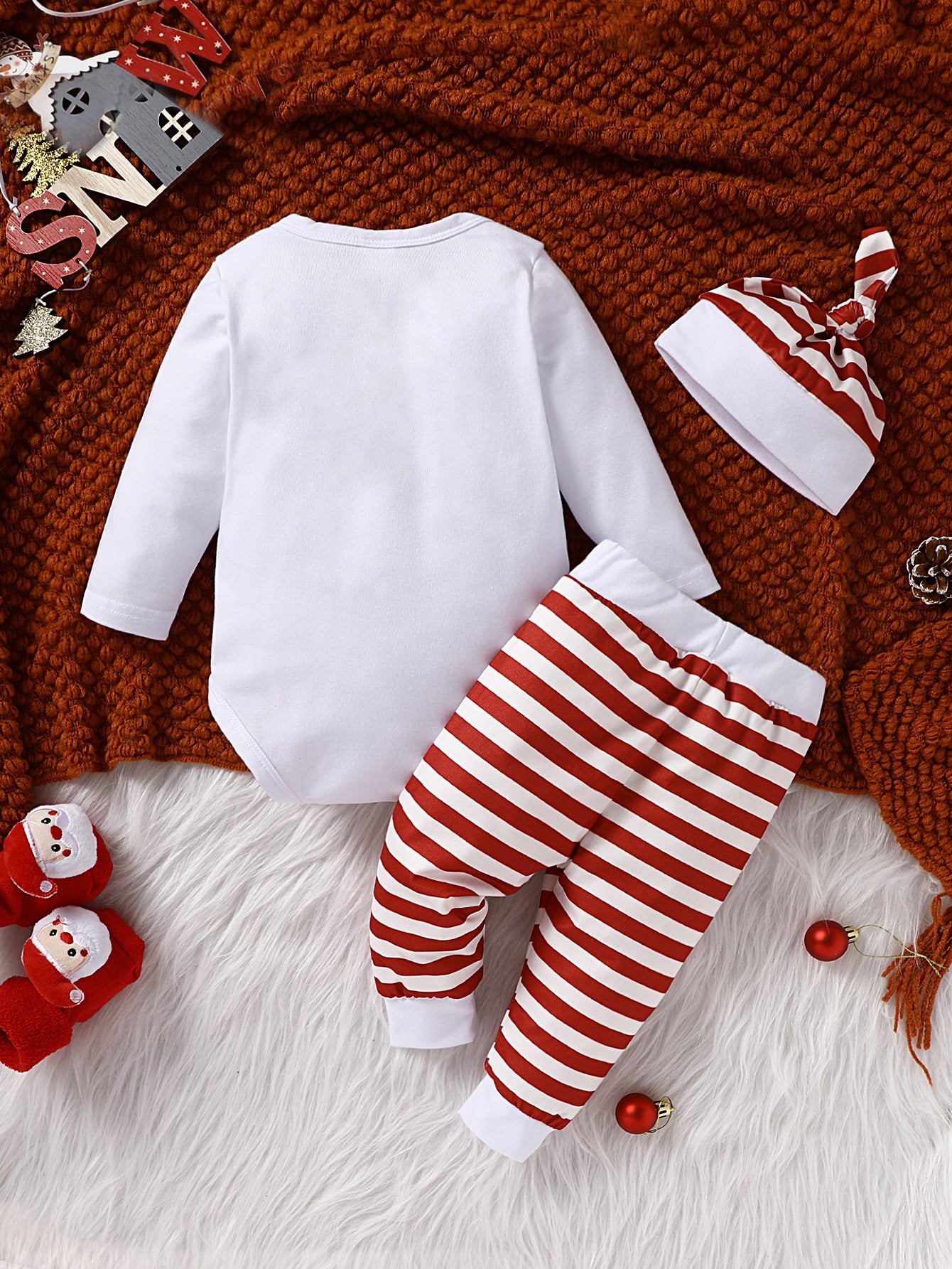 Baby Boy Christmas Print Bodysuit & Striped Sweatpants for Christmas