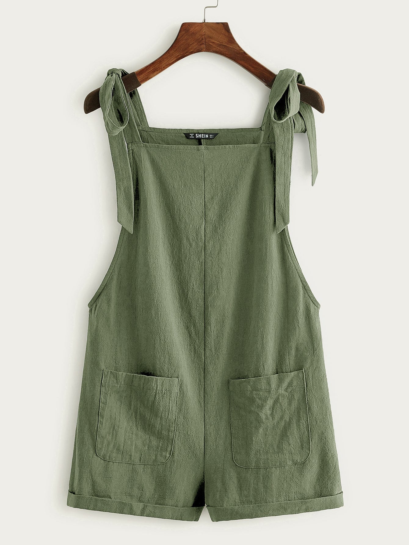 EZwear Summer Casual And Loose Black Knot Strap Pocket Patched Pinafore Short Romper