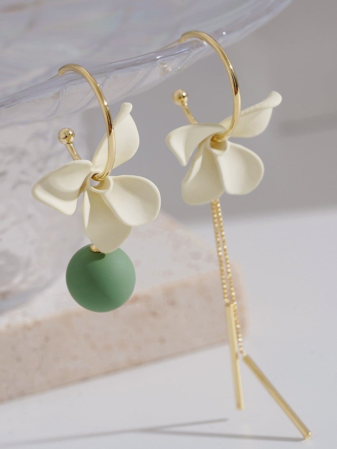 Flower Decor Mismatched Drop Earrings