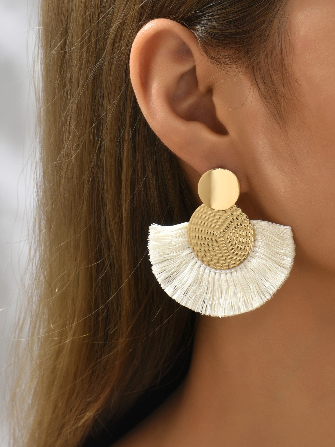 Round Decor Tassel Drop Earrings