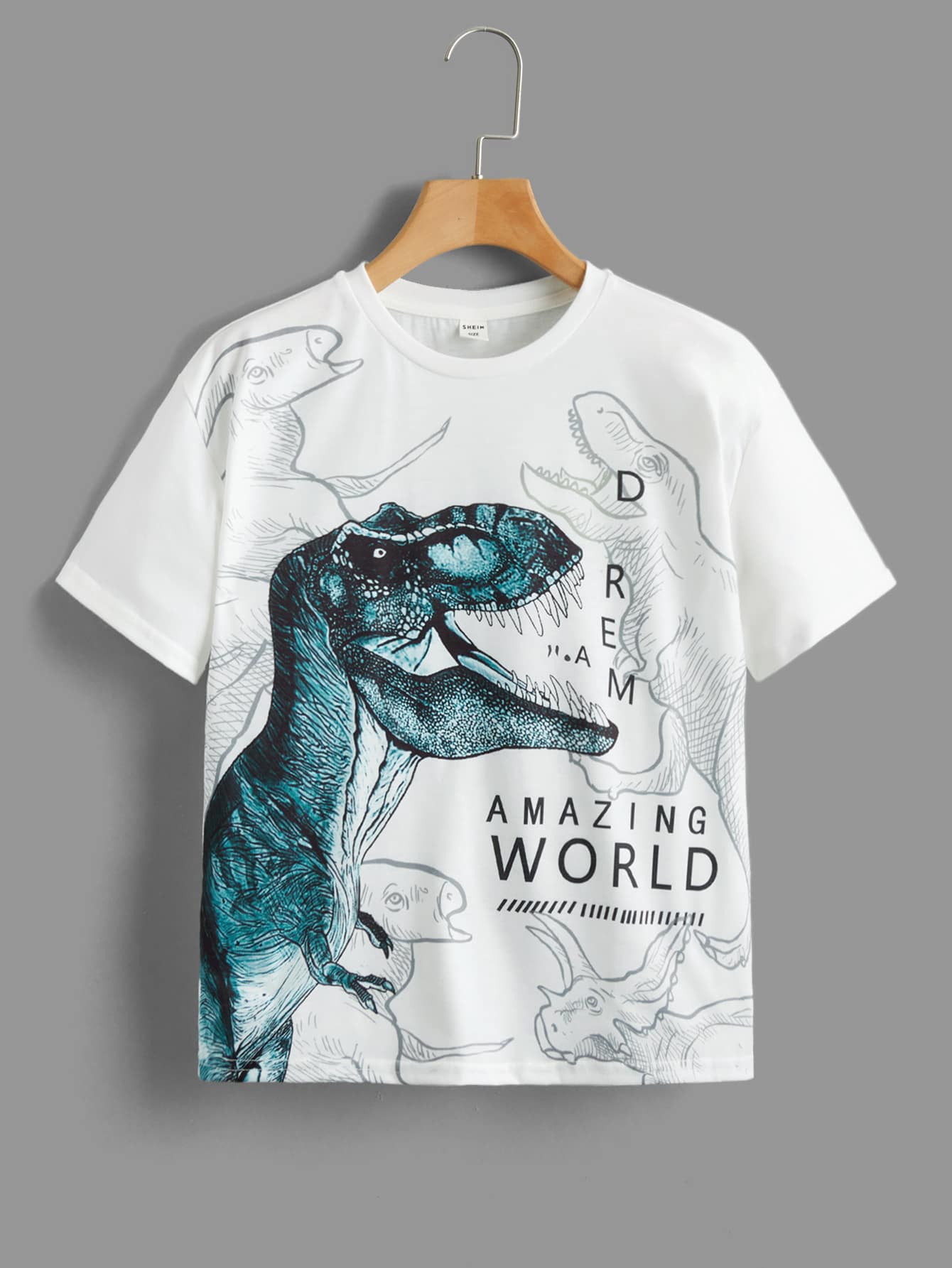 Tween Boys' Letter And Dinosaur Printed T-Shirt - Simple Casual Style, Suitable For Summer Daily Wear