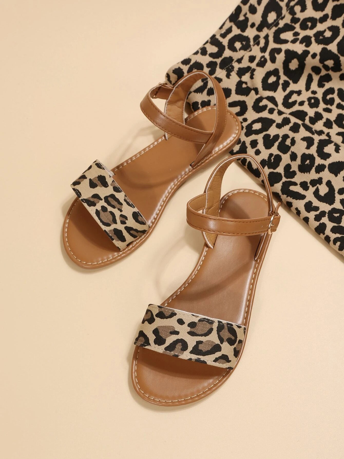 Leopard Print Ankle Strap Sandals