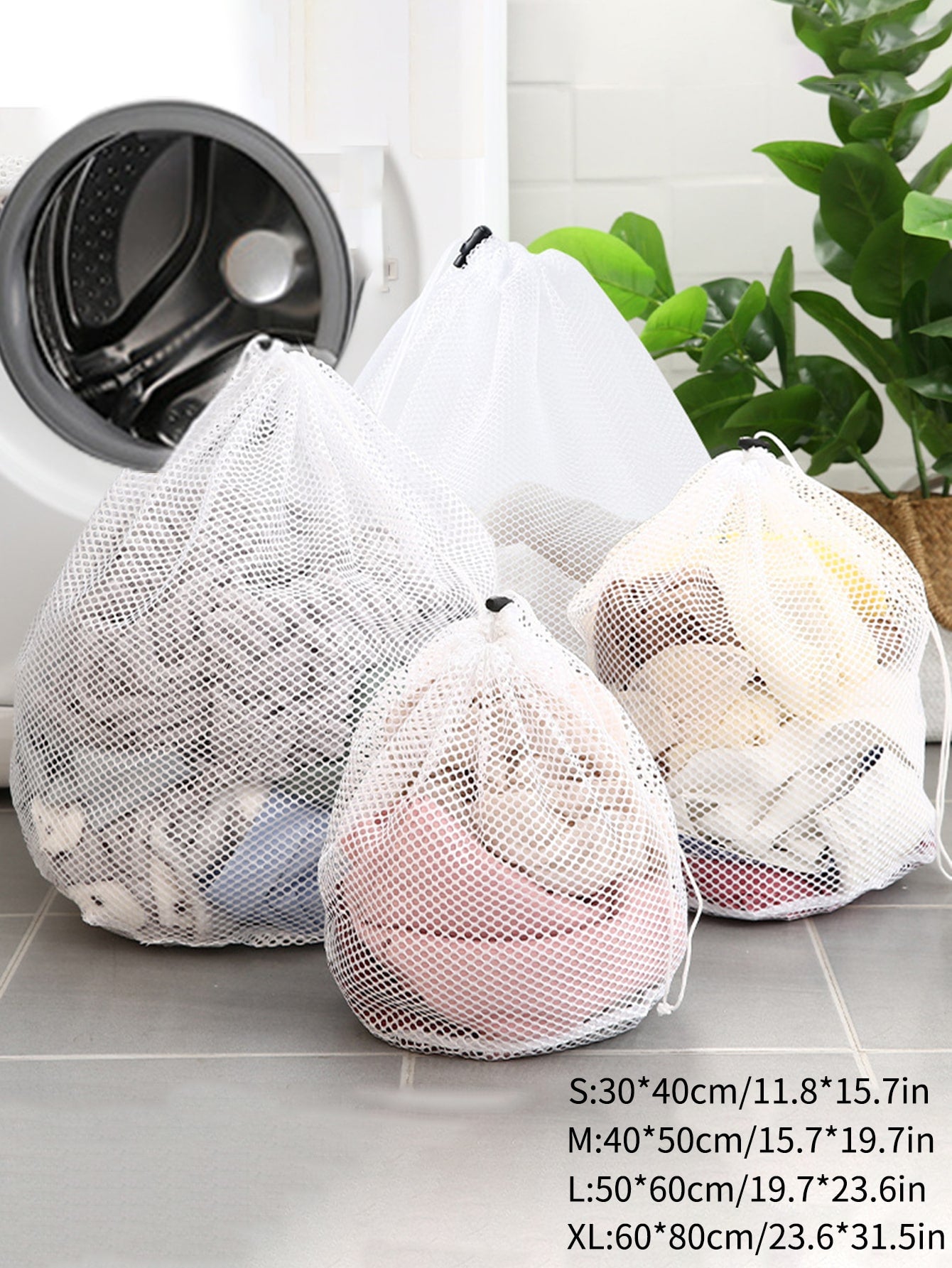 1pc Drawstring Design Laundry Bag, Simple Polyester Mesh Lingerie Wash Bag For Laundry