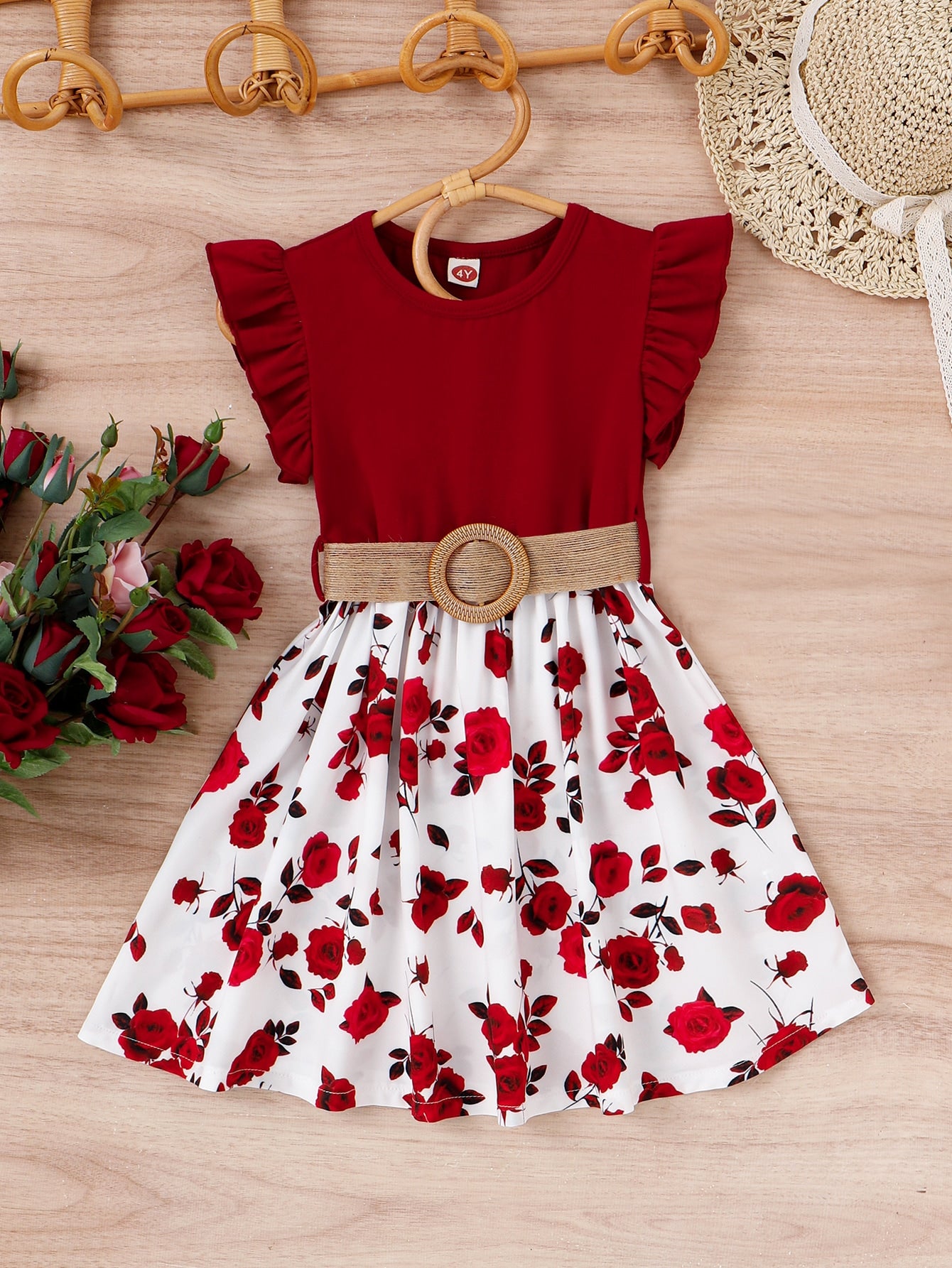 Young Girl Casual And Cute Lady Style Holiday Floral Print Fly Sleeve Dress For Spring And Autumn