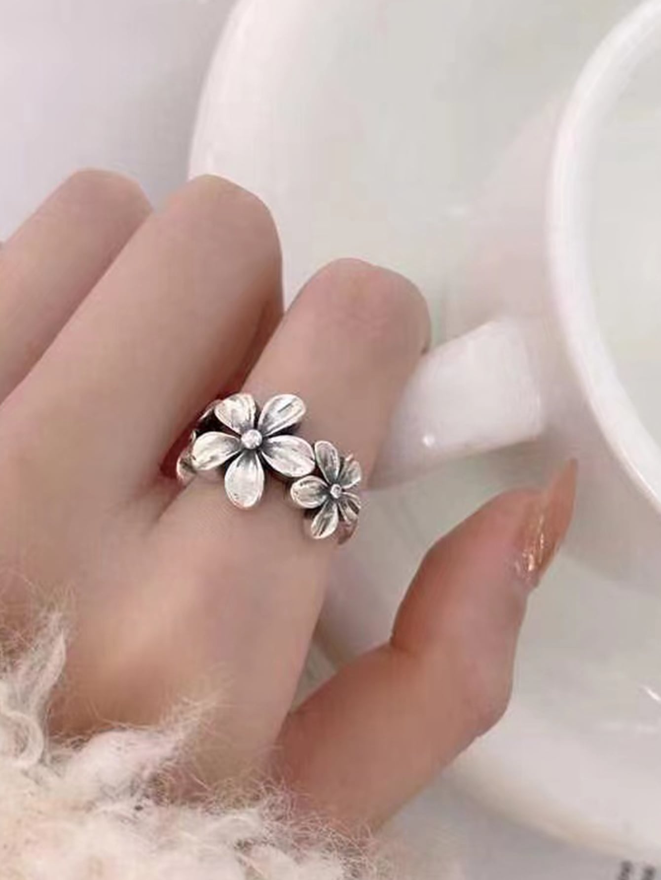 Flower Decor Cuff Ring