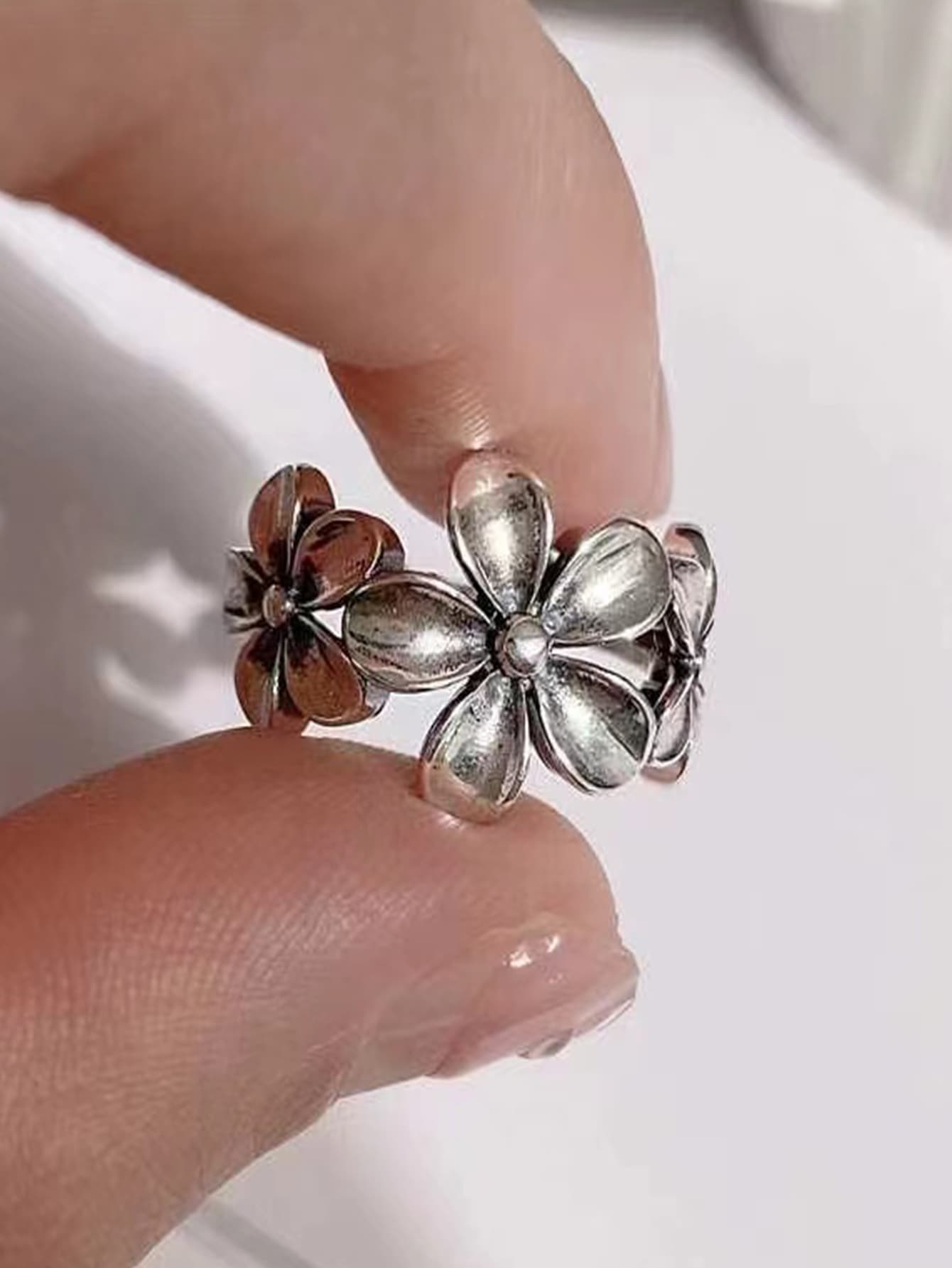 Flower Decor Cuff Ring