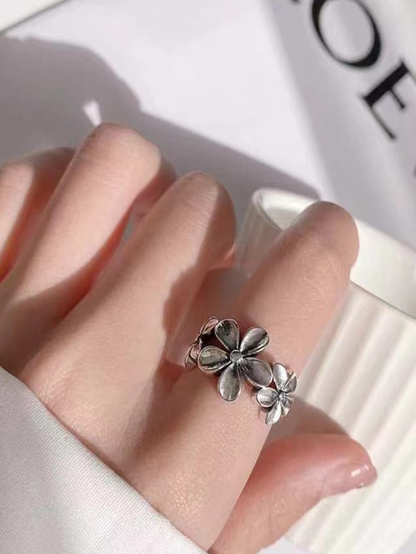 Flower Decor Cuff Ring