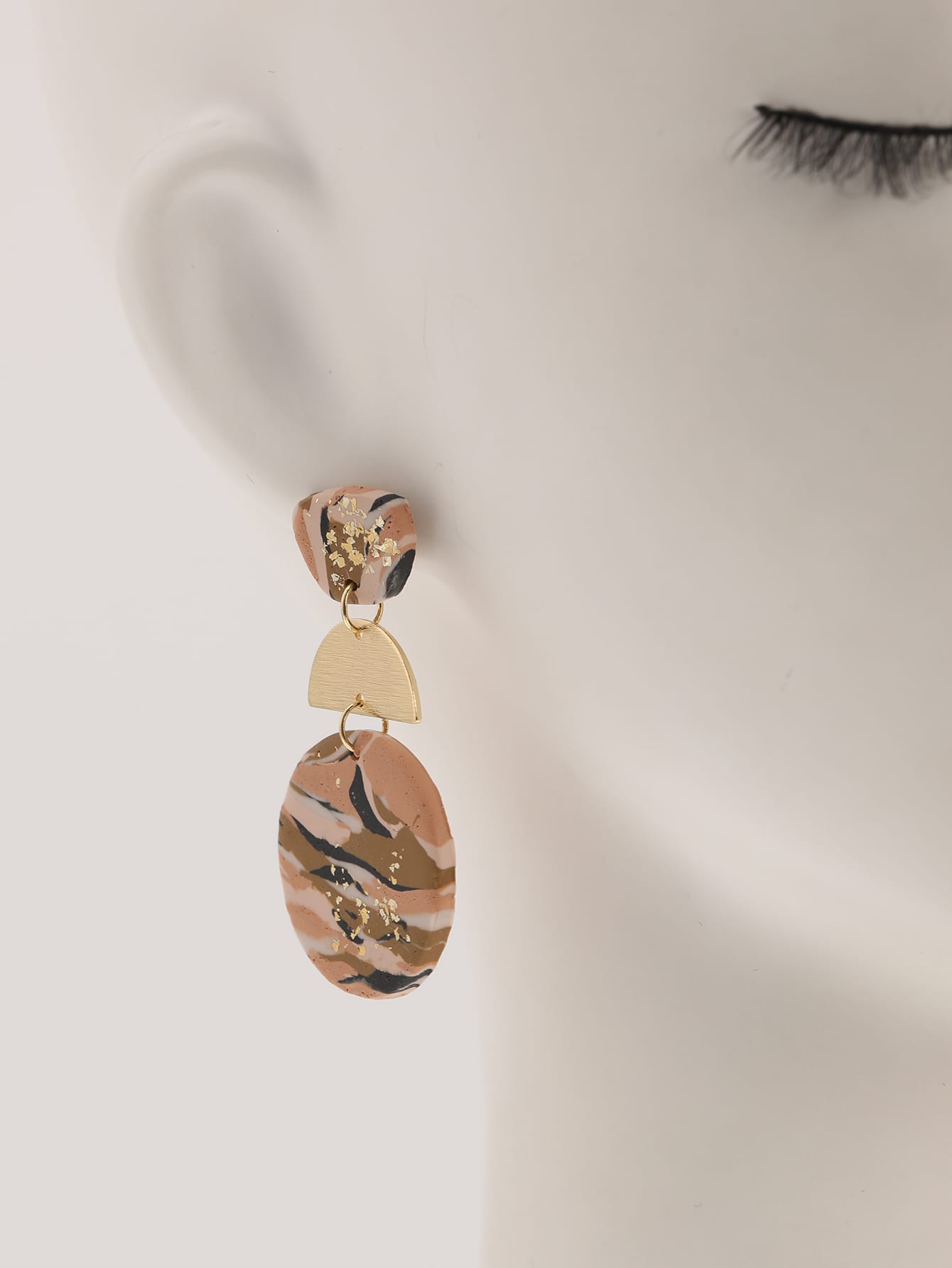 Semicircle & Round Drop Earrings