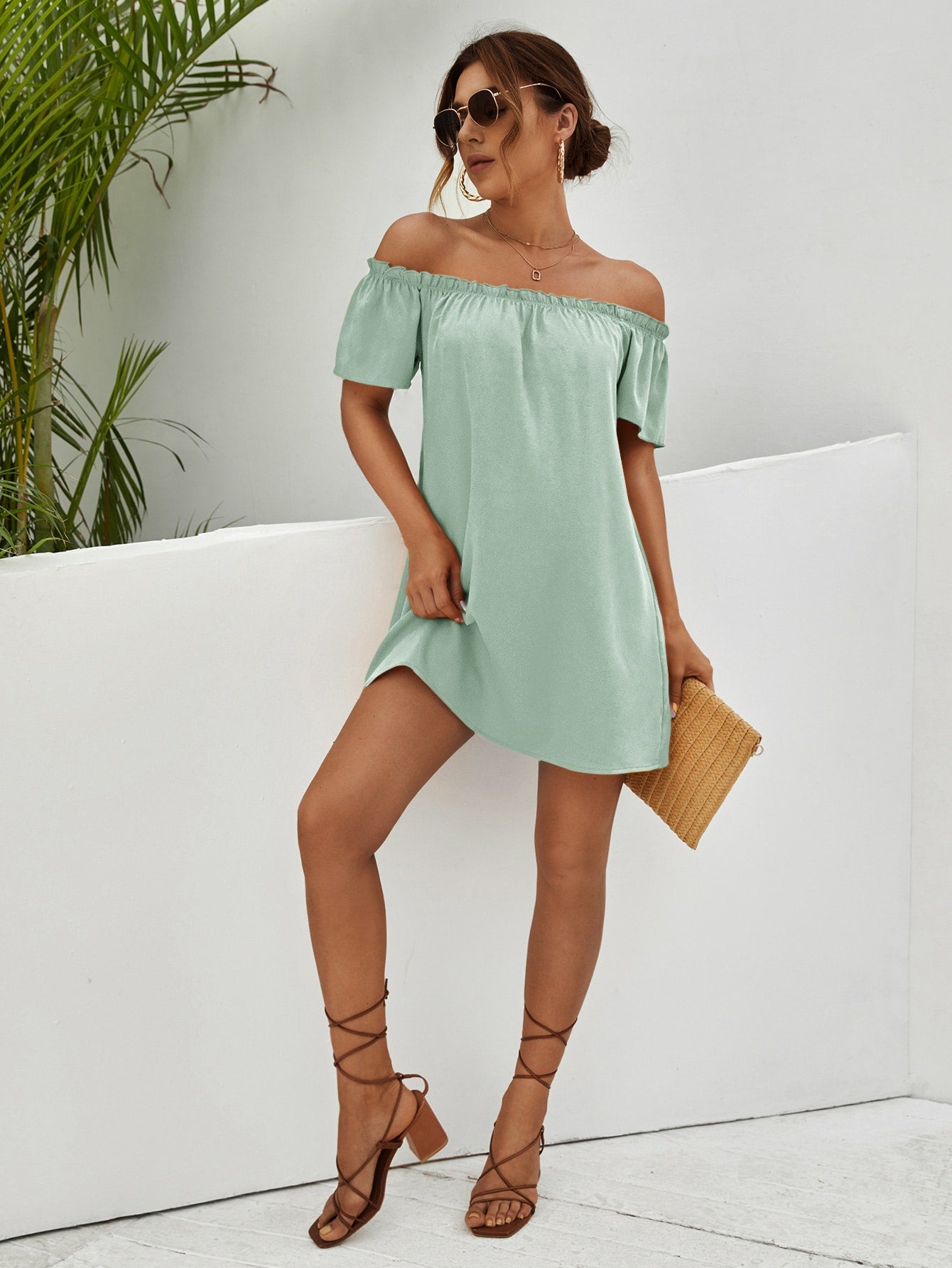 Essnce Off Shoulder Frill Trim Dress