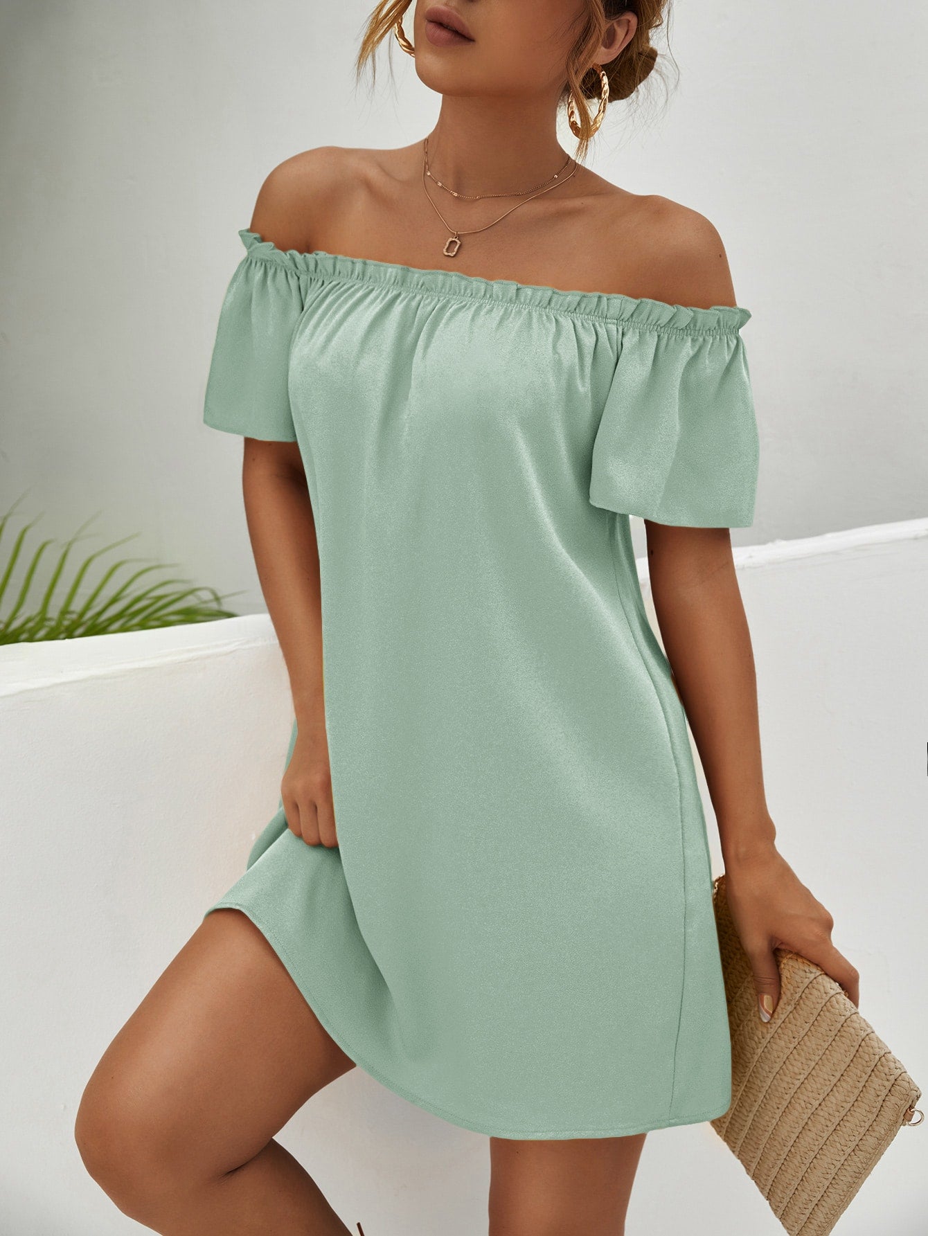 Essnce Off Shoulder Frill Trim Dress