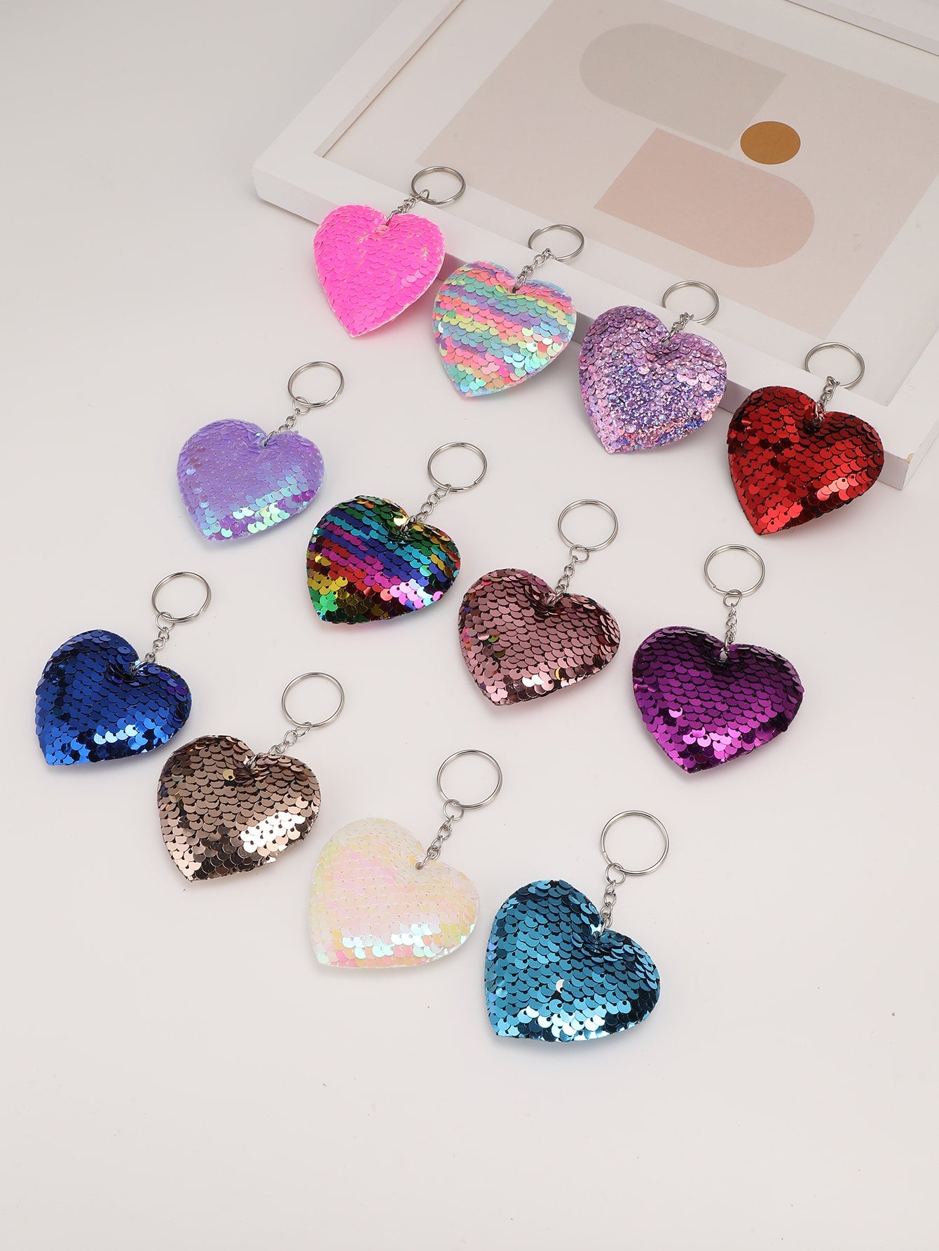 12pcs Glitter Heart Key Chain/Key Ring, Suitable For Party Favors, Holidays, Back To School Gifts