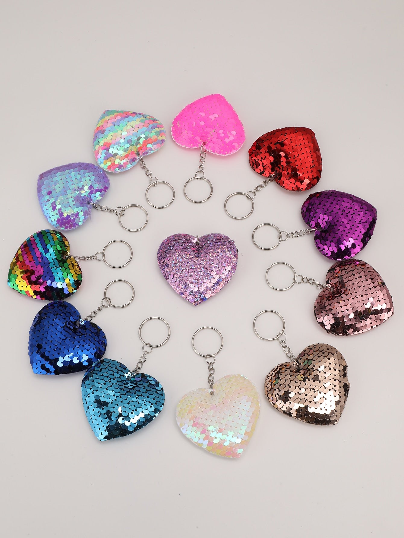 12pcs Glitter Heart Key Chain/Key Ring, Suitable For Party Favors, Holidays, Back To School Gifts