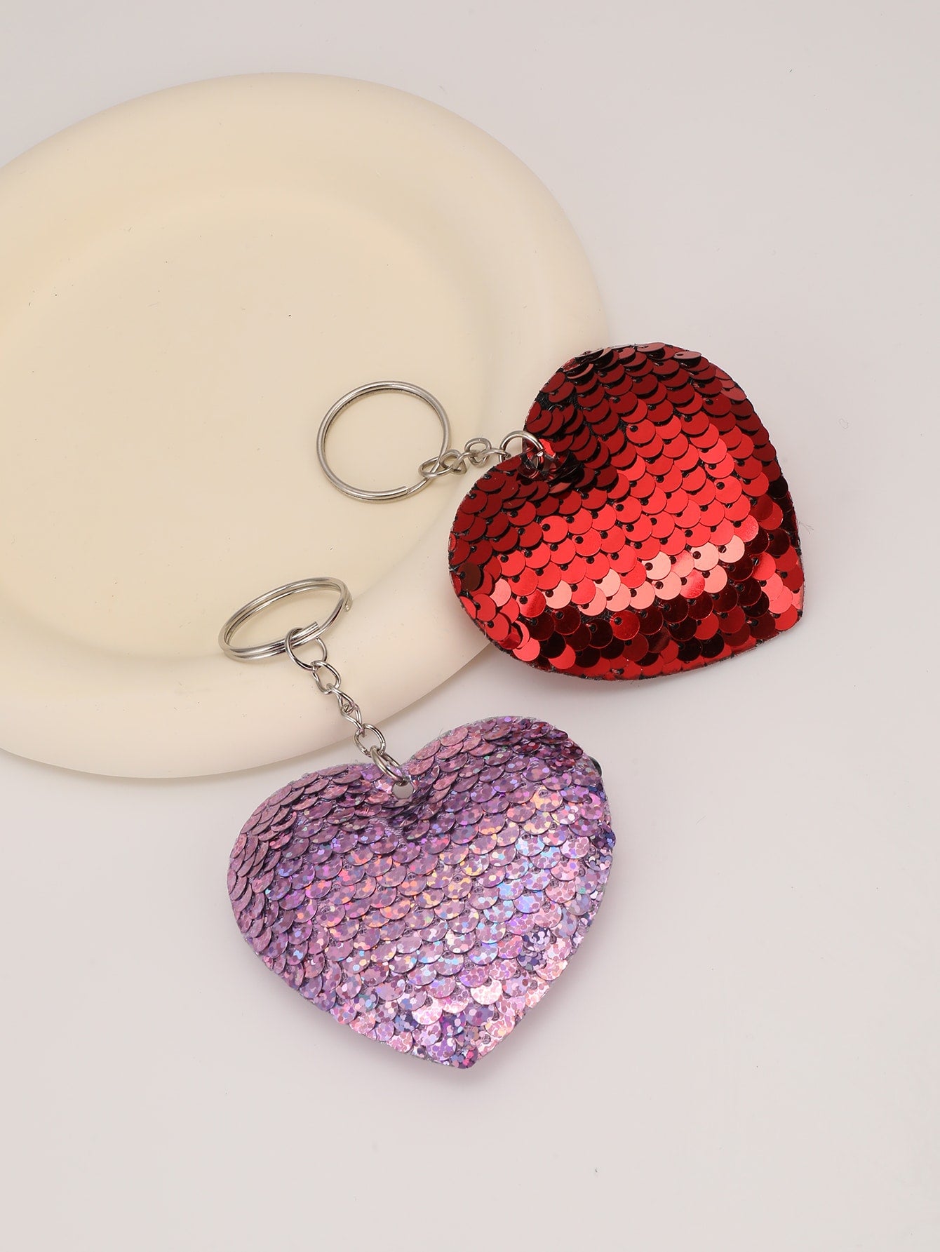 12pcs Glitter Heart Key Chain/Key Ring, Suitable For Party Favors, Holidays, Back To School Gifts