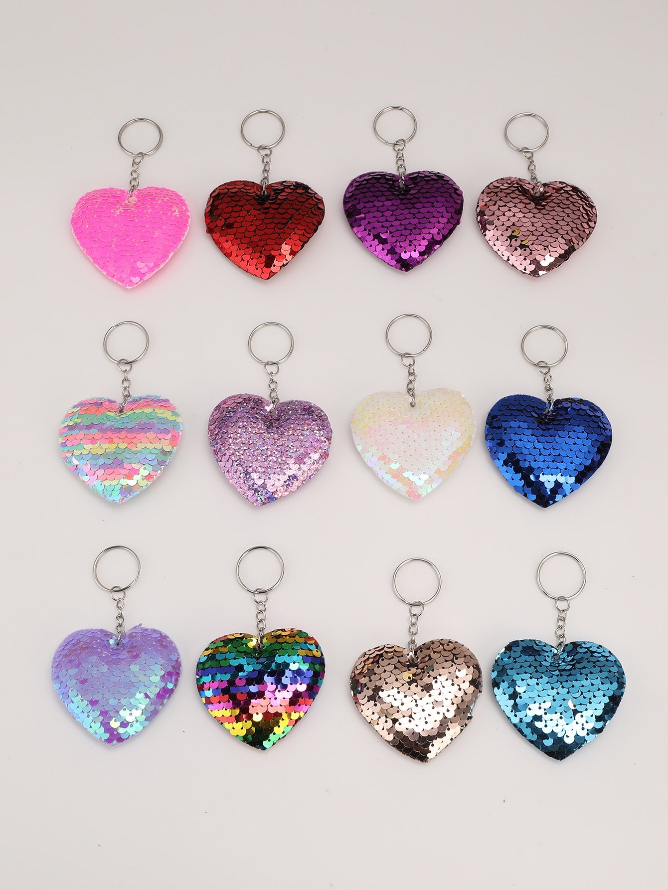 12pcs Glitter Heart Key Chain/Key Ring, Suitable For Party Favors, Holidays, Back To School Gifts