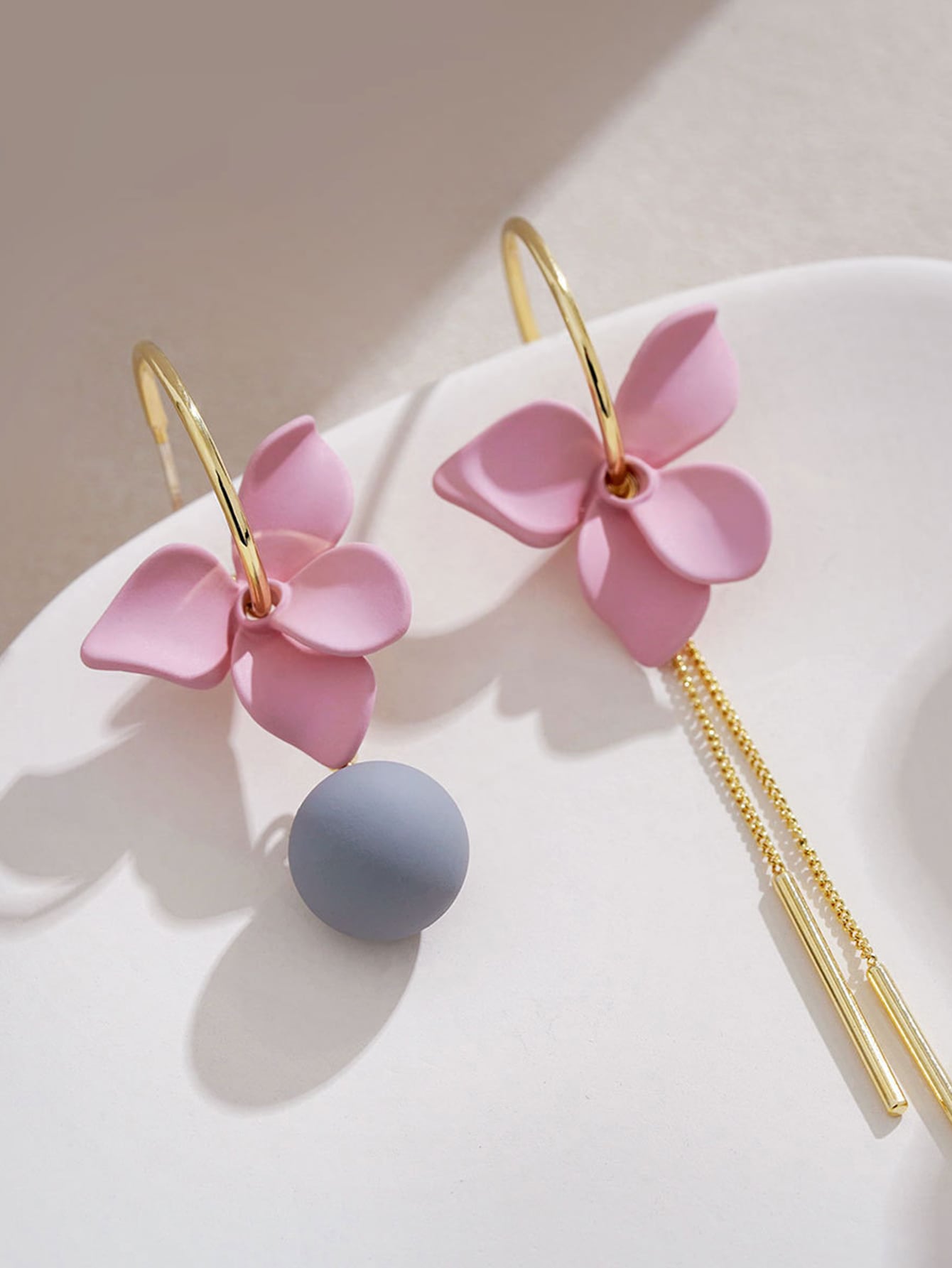 Flower Decor Mismatched Drop Earrings