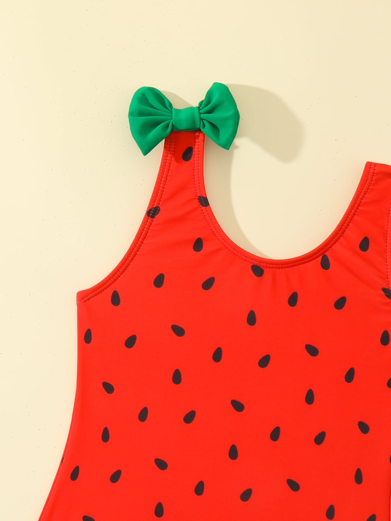 Young Girl Watermelon Print Bow Decor One Piece Swimsuit